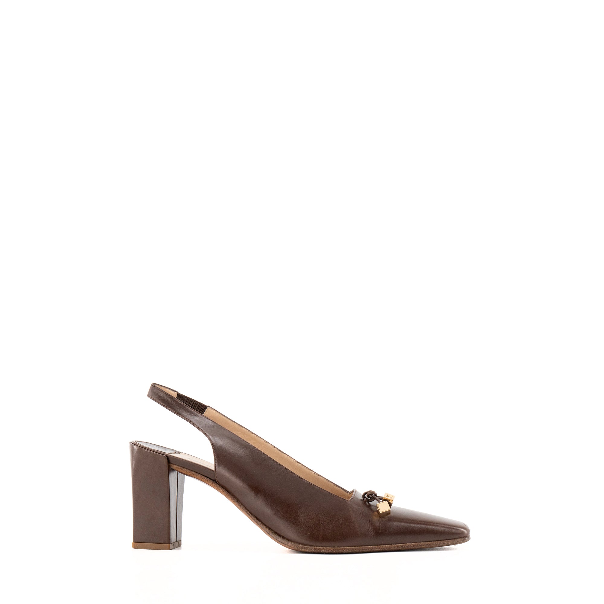 LOUIS VUITTON - Babies à talons Louis Vuitton en cuir lisse marron (T37,5)