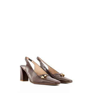 LOUIS VUITTON - Babies à talons Louis Vuitton en cuir lisse marron (T37,5)