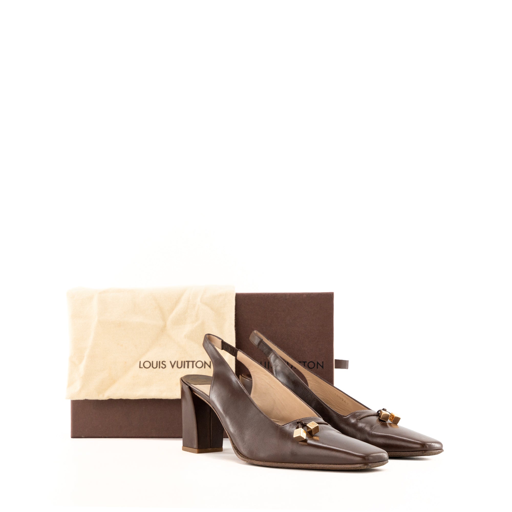 LOUIS VUITTON - Babies à talons Louis Vuitton en cuir lisse marron (T37,5)