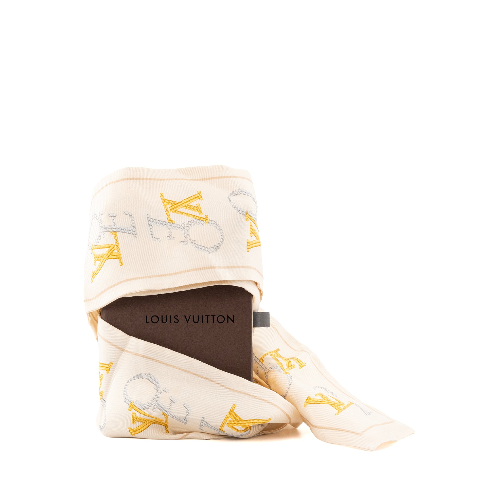 LOUIS VUITTON - Bandeau de soie Love Louis Vuitton en soie beige