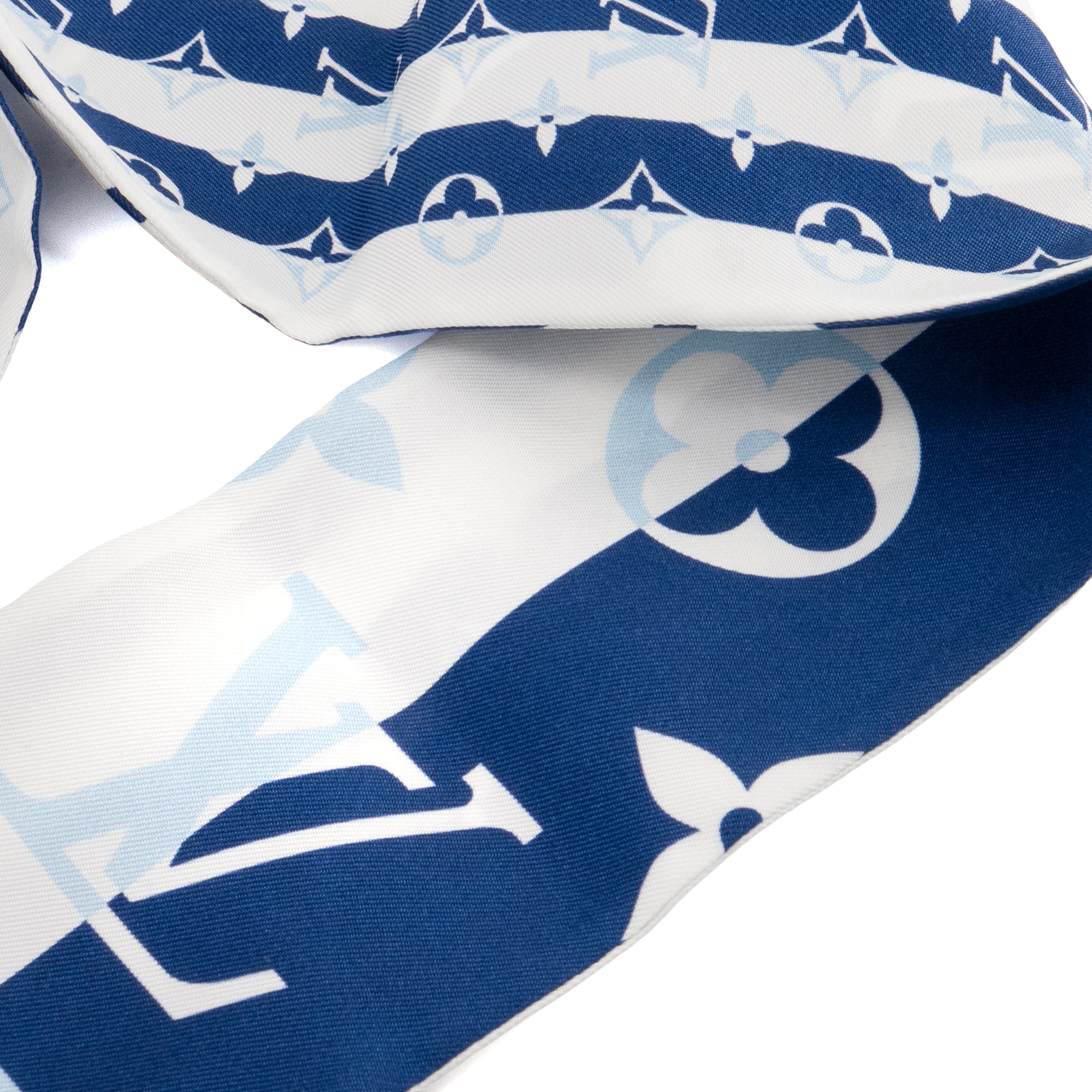 LOUIS VUITTON - Bandeau de soie Parasol Louis Vuitton en soie bleue et blanche