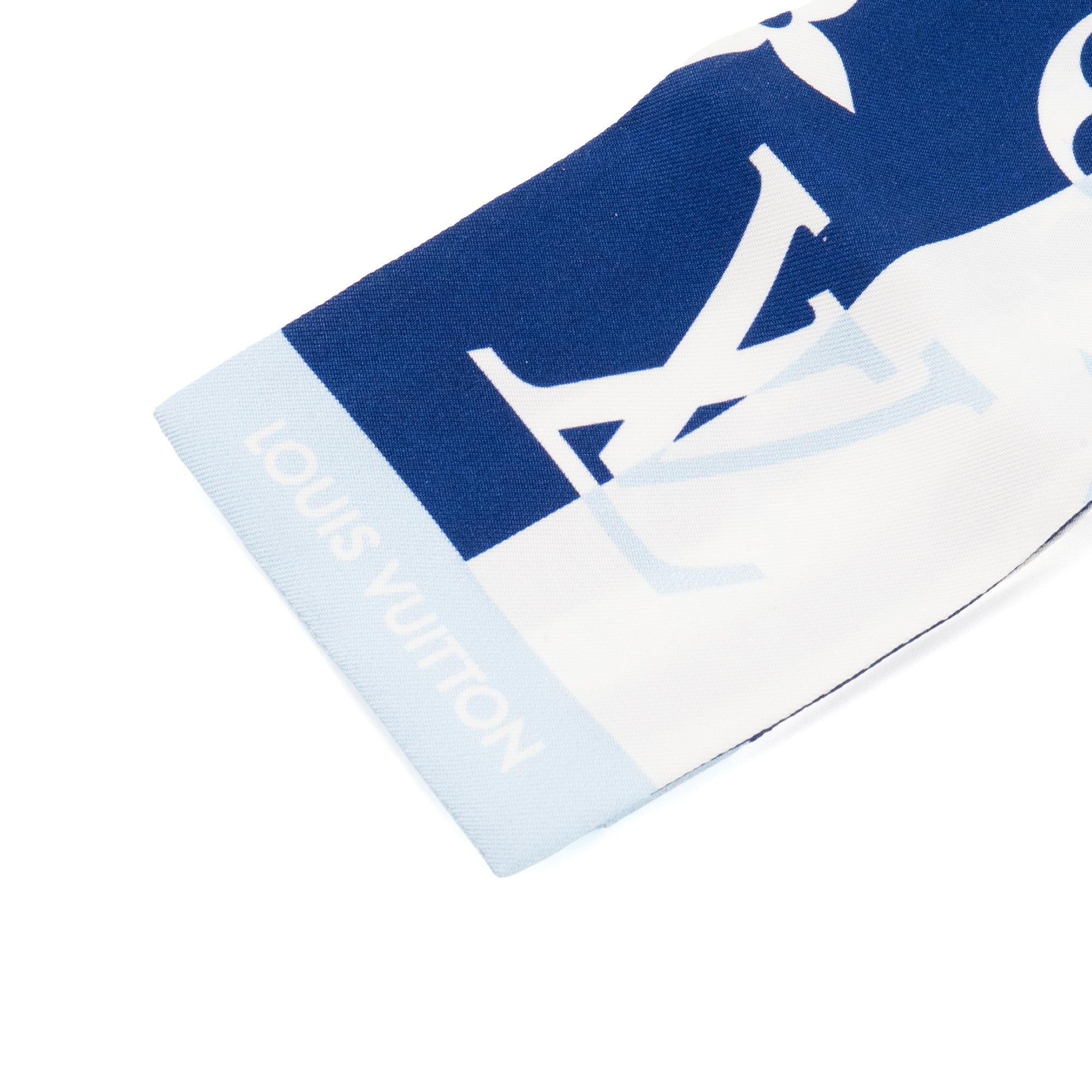 LOUIS VUITTON - Bandeau de soie Parasol Louis Vuitton en soie bleue et blanche