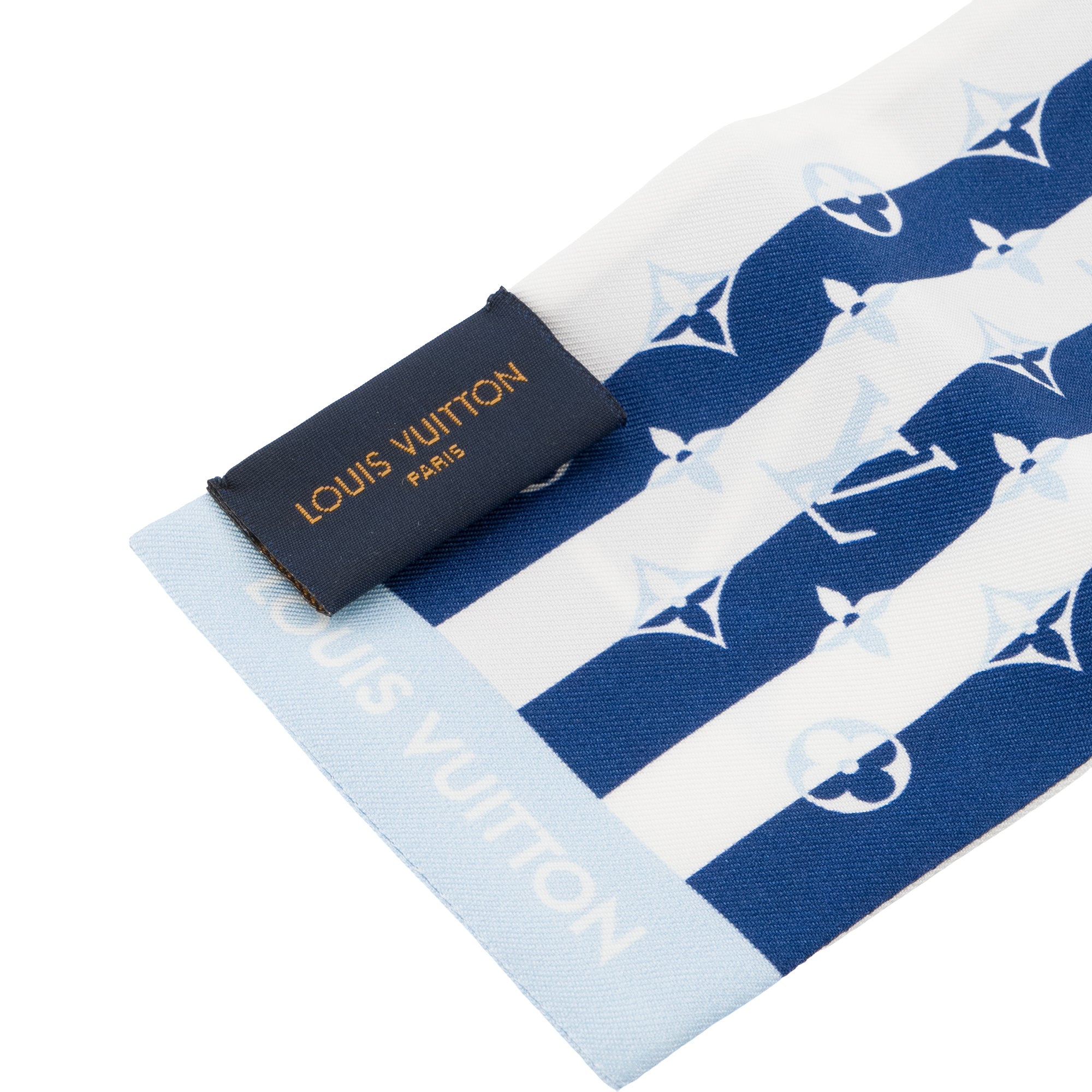 LOUIS VUITTON - Bandeau de soie Parasol Louis Vuitton en soie bleue et blanche