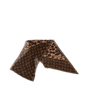 LOUIS VUITTON - Foulard Léopard Louis Vuitton en mousseline de soie marron