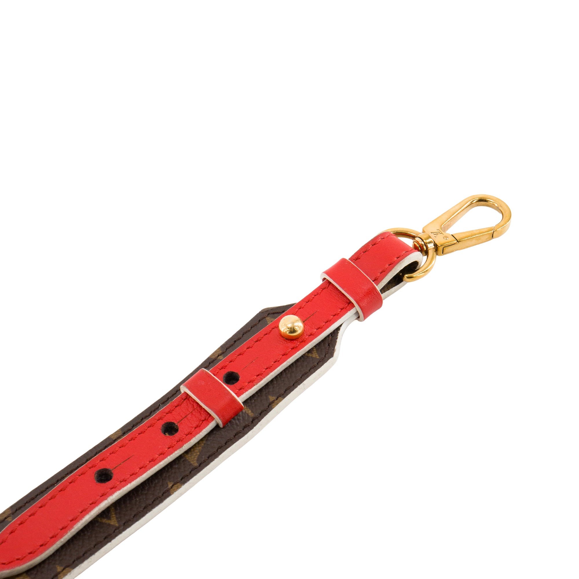 LOUIS VUITTON - Bandoulière de sac Louis Vuitton en toile enduite monogrammée et cuir rouge