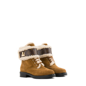 LOUIS VUITTON - Boots Wonderland Louis Vuitton en daim et toile enduite monogrammée marron (T37,5)