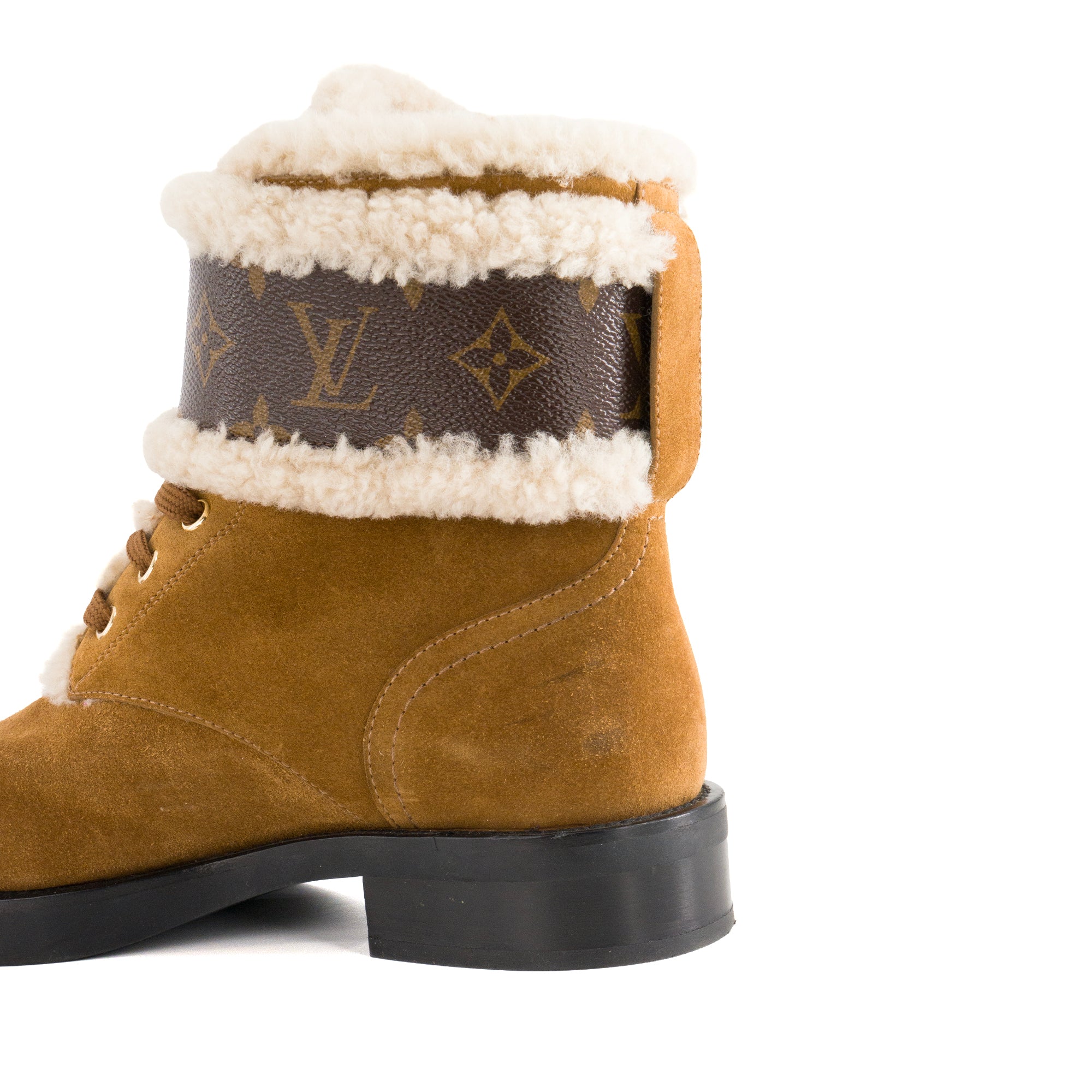 LOUIS VUITTON - Boots Wonderland Louis Vuitton en daim et toile enduite monogrammée marron (T37,5)