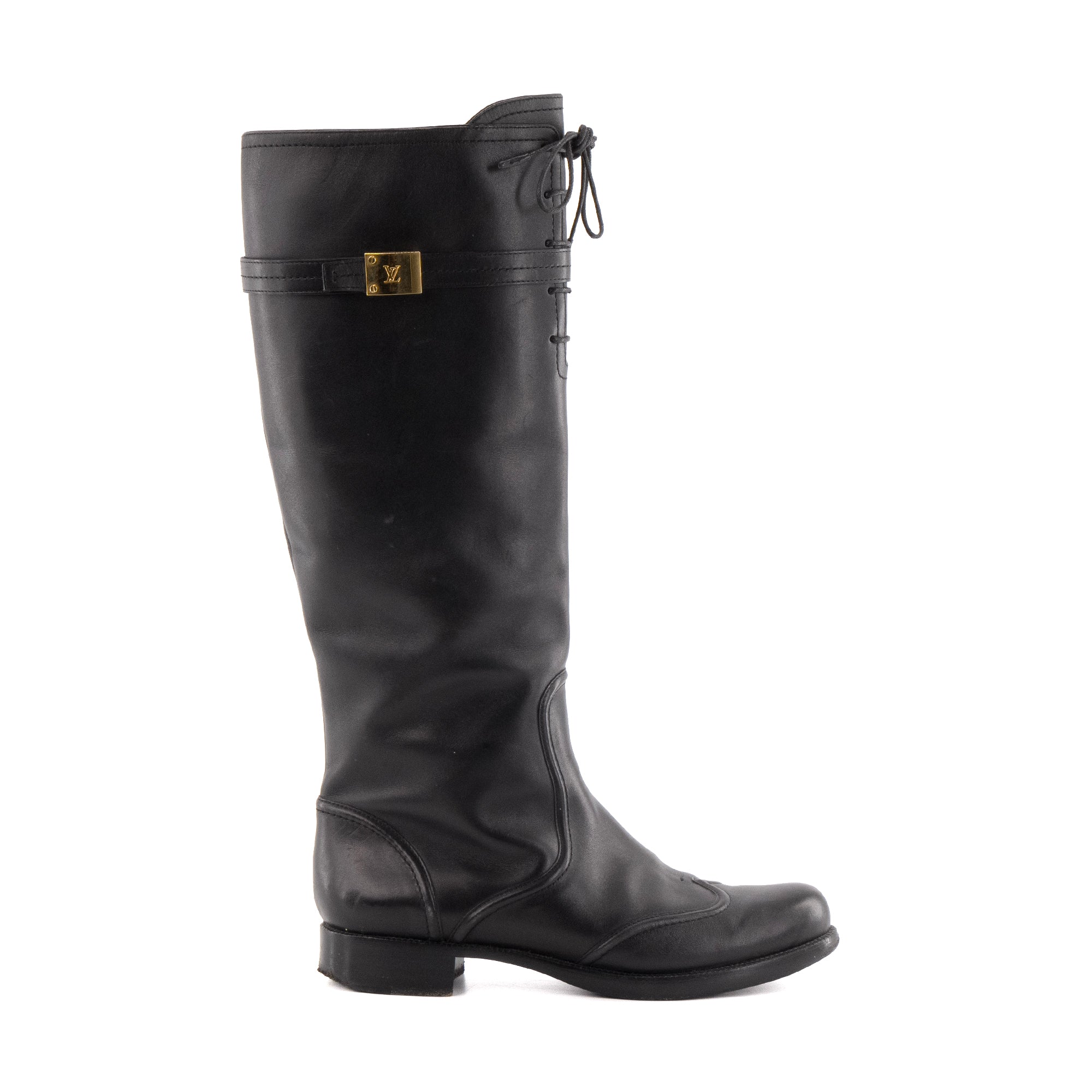 LOUIS VUITTON - Bottes cavalière Louis Vuitton en cuir noir (T39.5)