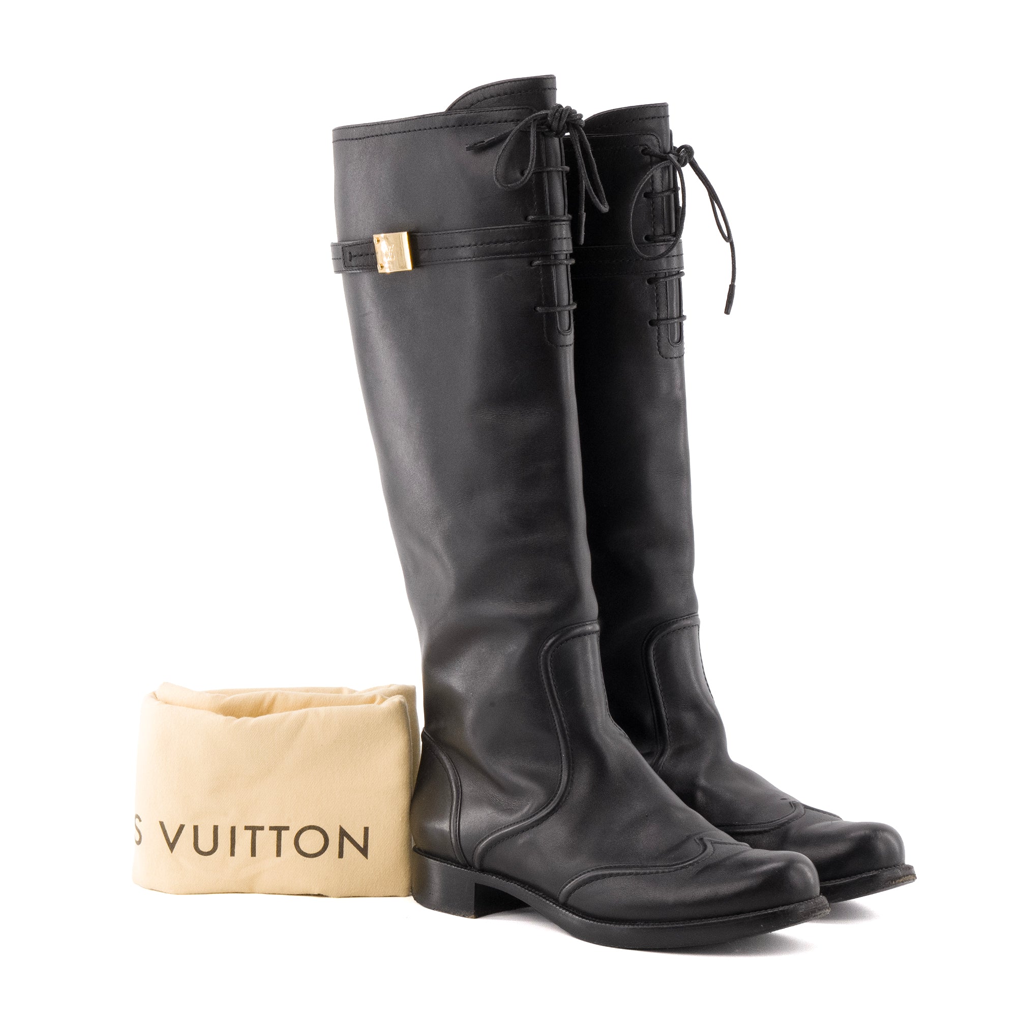 LOUIS VUITTON - Bottes cavalière Louis Vuitton en cuir noir (T39.5)