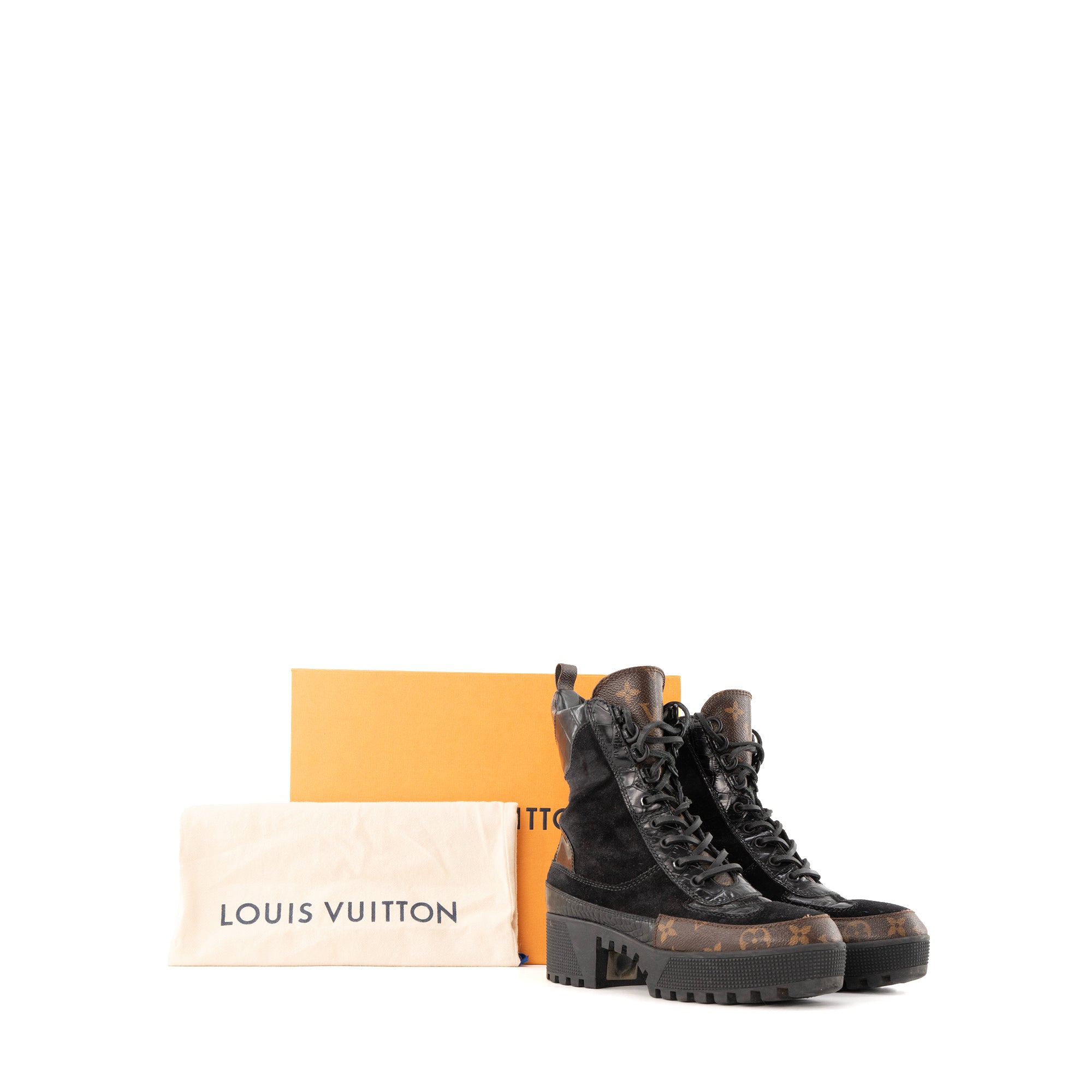 LOUIS VUITTON - Bottines Lauréate Louis Vuitton en toile monogrammée et cuir noir (T38)
