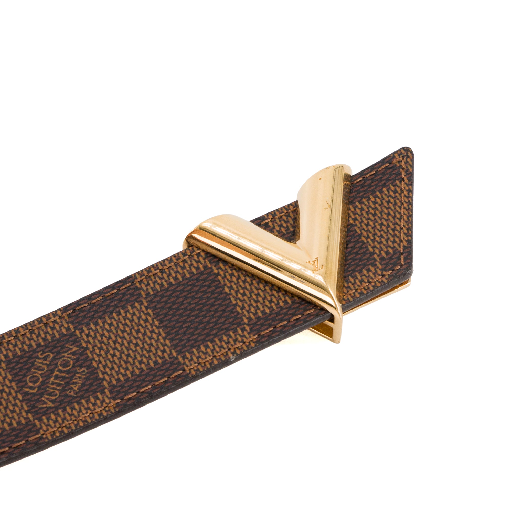 LOUIS VUITTON - Ceinture Essential V Louis Vuitton en toile enduite damier ébène (T90)
