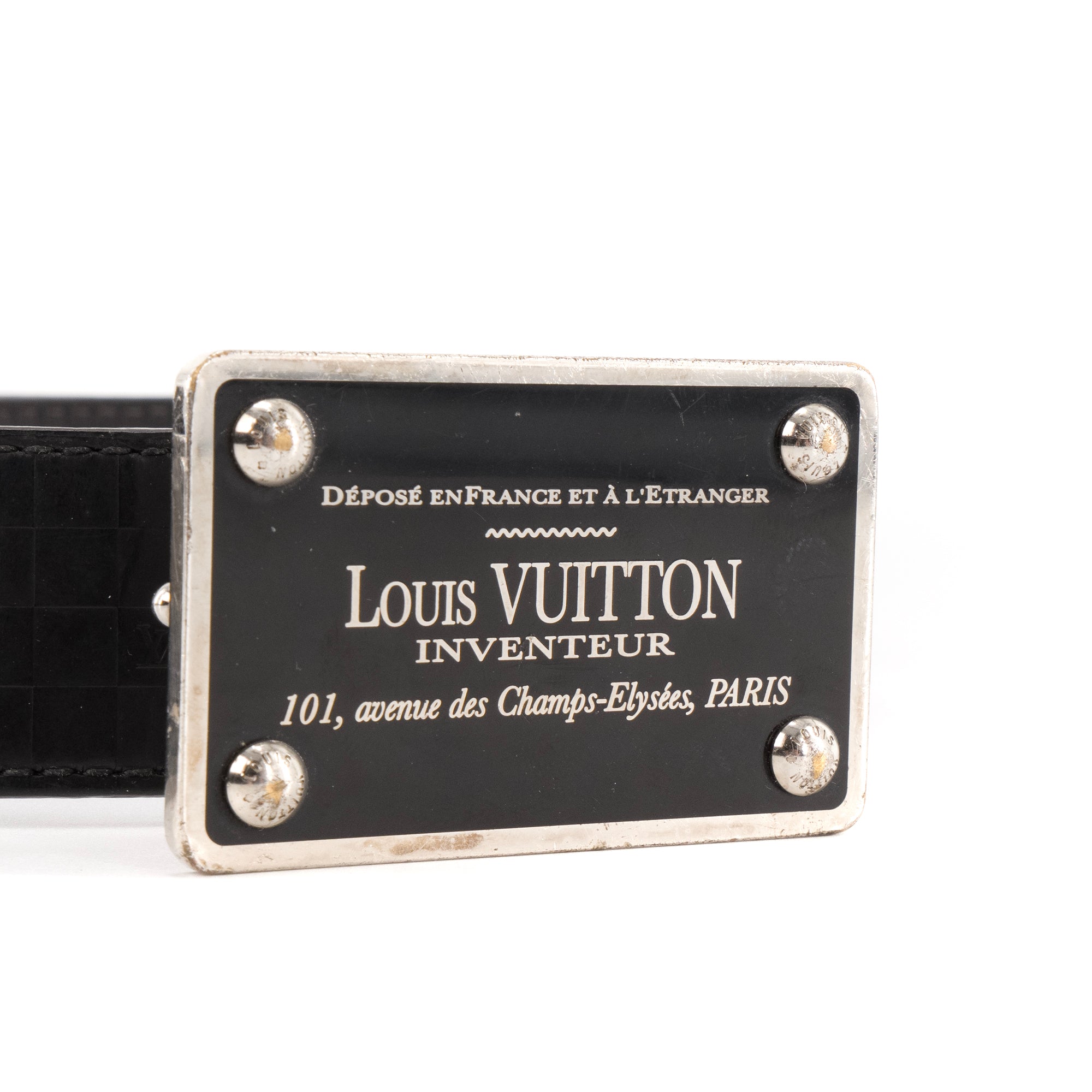 LOUIS VUITTON - Ceinture Inventeur Louis Vuitton en cuir noir (T85)