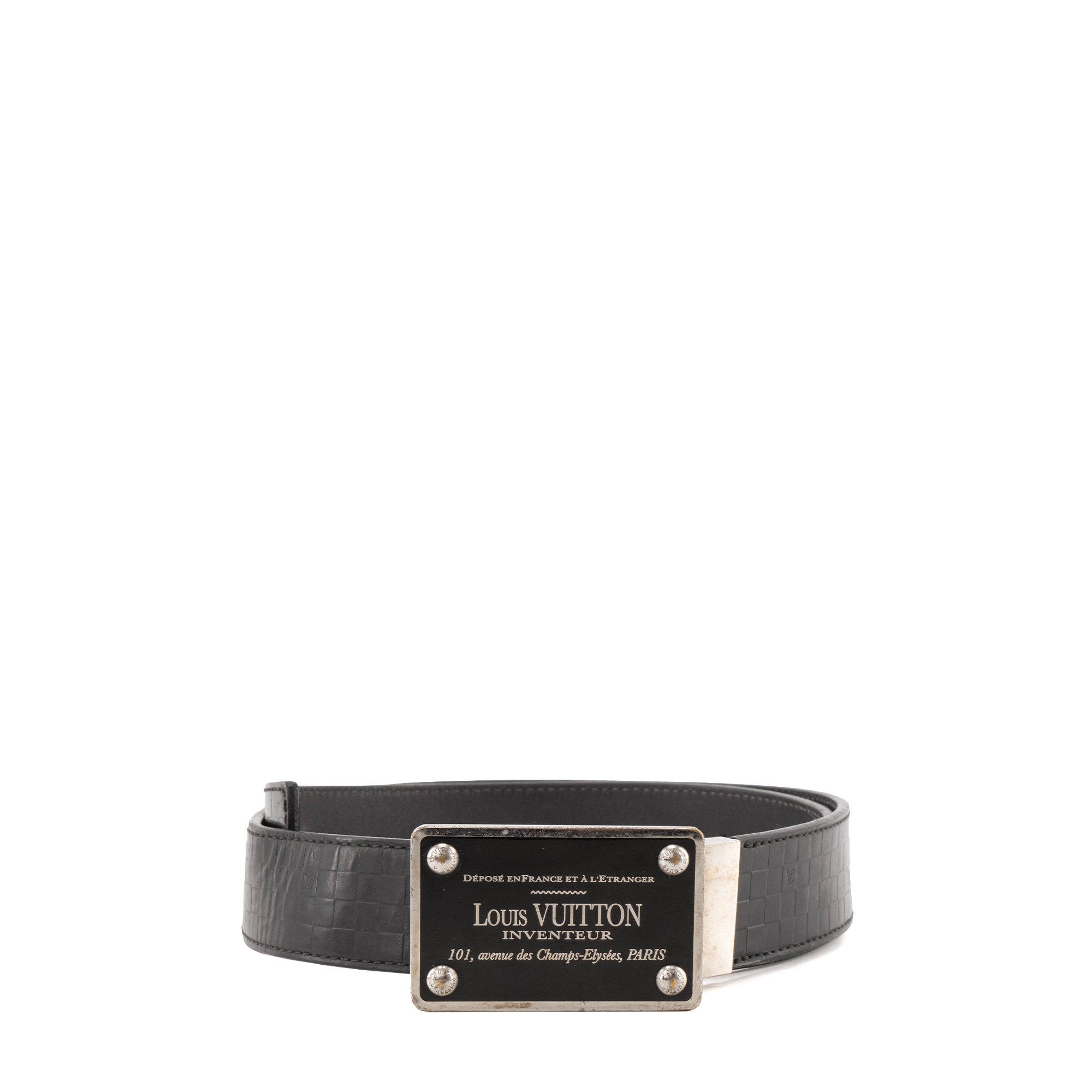 LOUIS VUITTON - Ceinture Inventeur Louis Vuitton en cuir noir (T85)