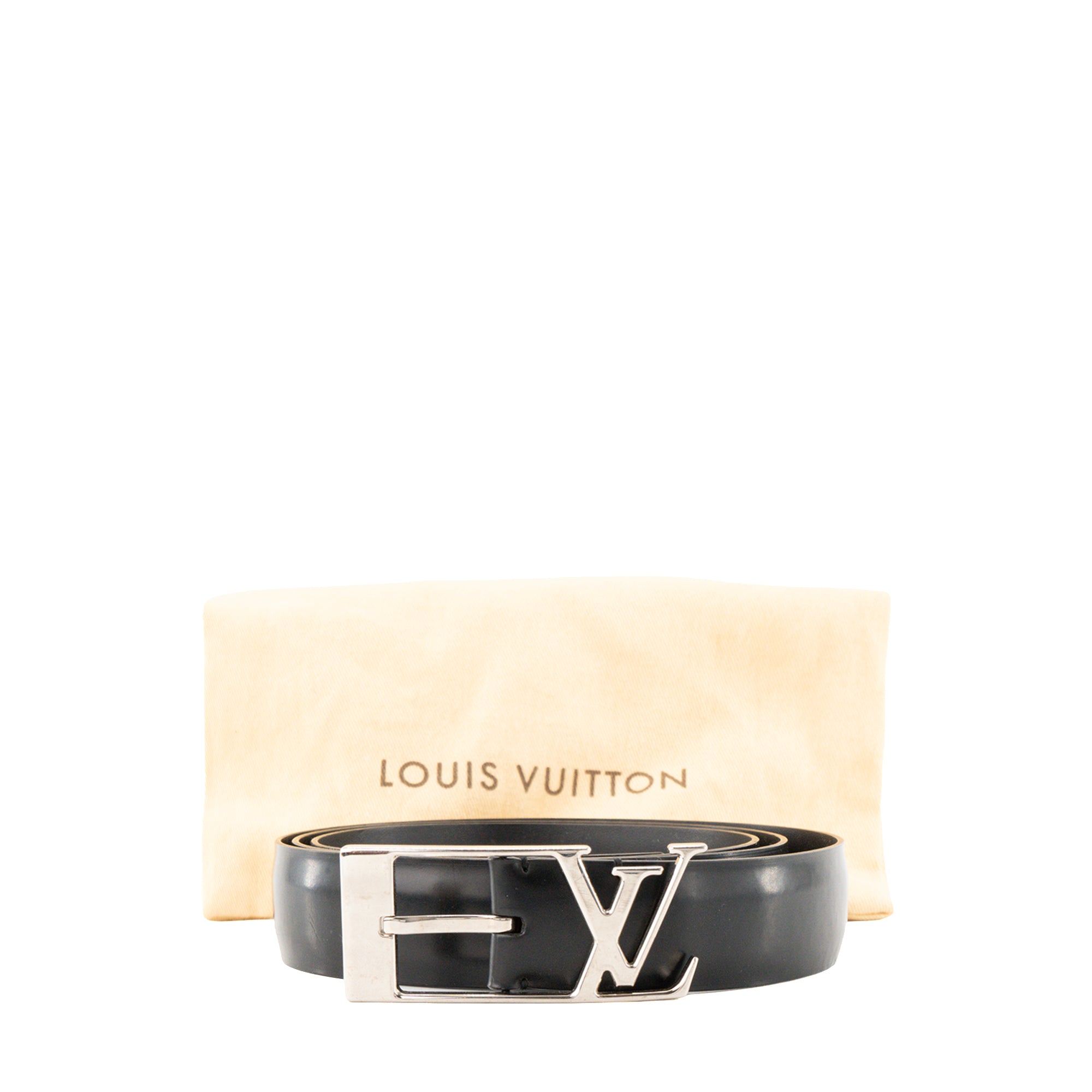 LOUIS VUITTON - Ceinture Logo Louis Vuitton en cuir lisse noir (T110)