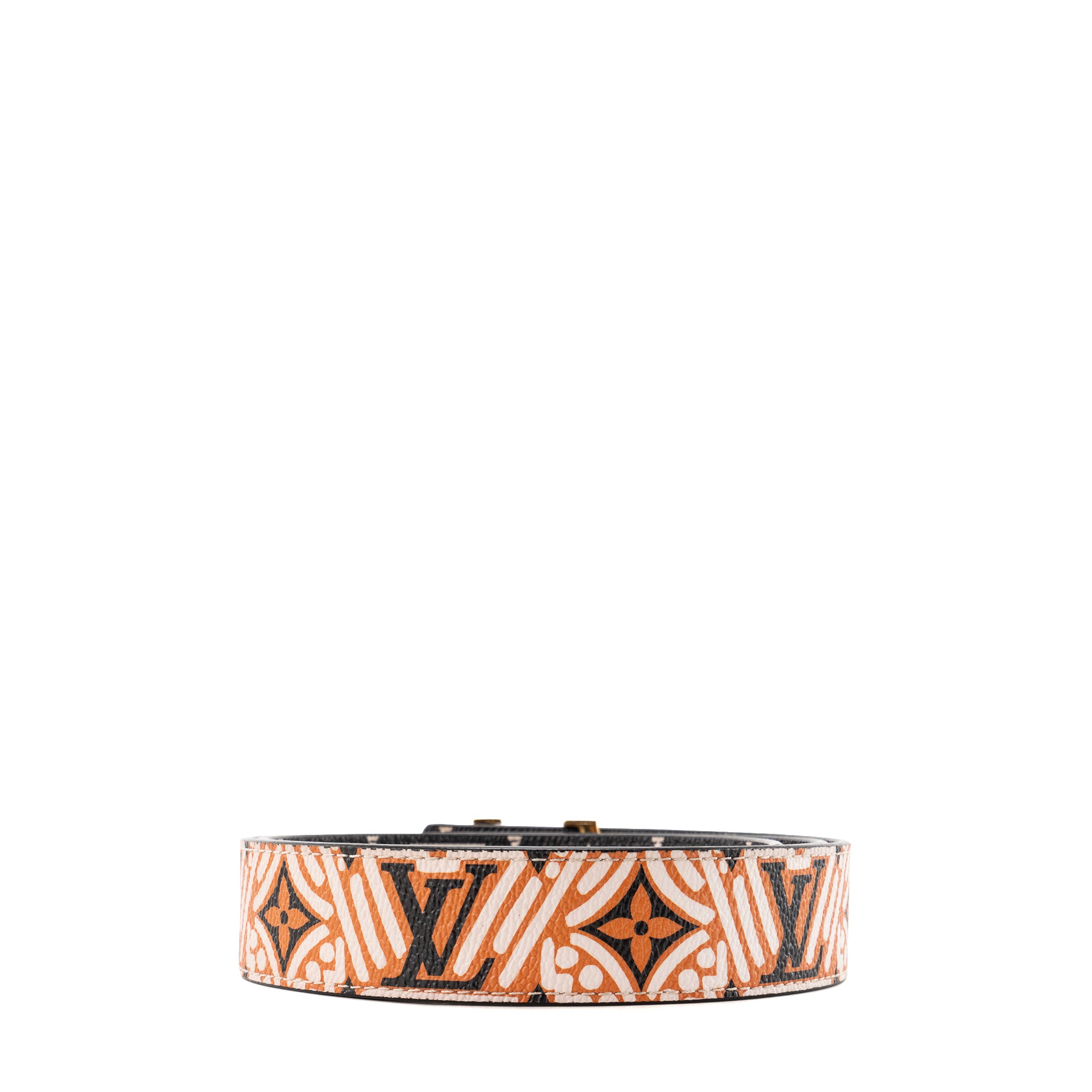 LOUIS VUITTON - Ceinture LV Initiales Crafty réversible Louis Vuitton en toile enduite monogrammée orange et noire (T80)