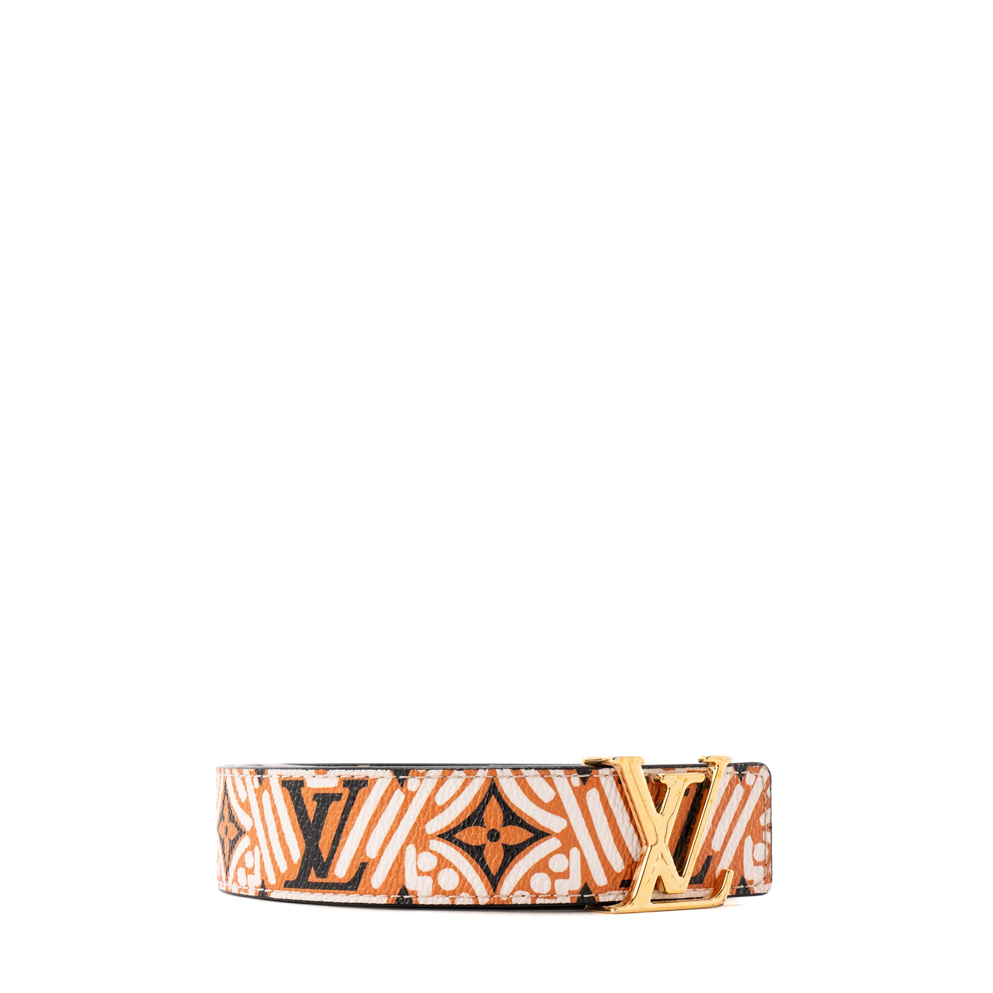 LOUIS VUITTON - Ceinture LV Initiales Crafty réversible Louis Vuitton en toile enduite monogrammée orange et noire (T80)