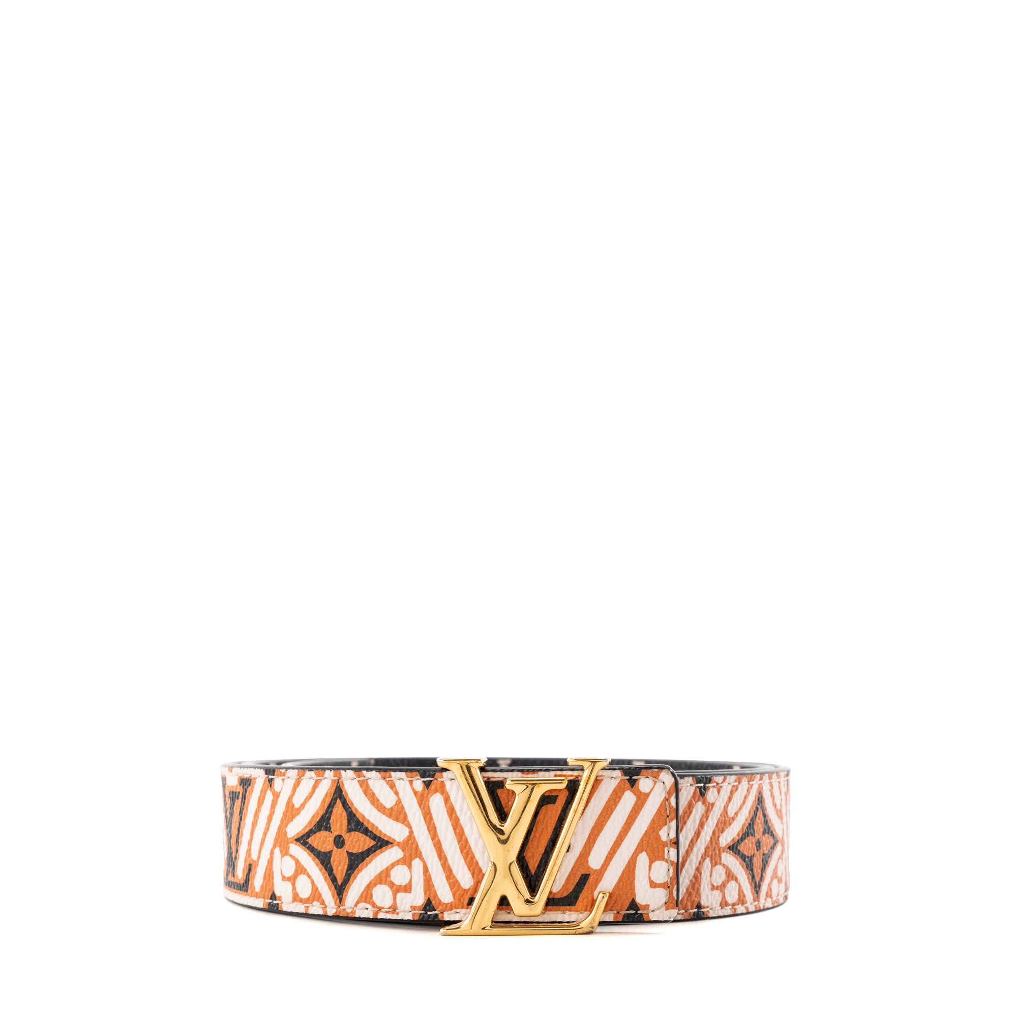 LOUIS VUITTON - Ceinture LV Initiales Crafty réversible Louis Vuitton en toile enduite monogrammée orange et noire (T80)