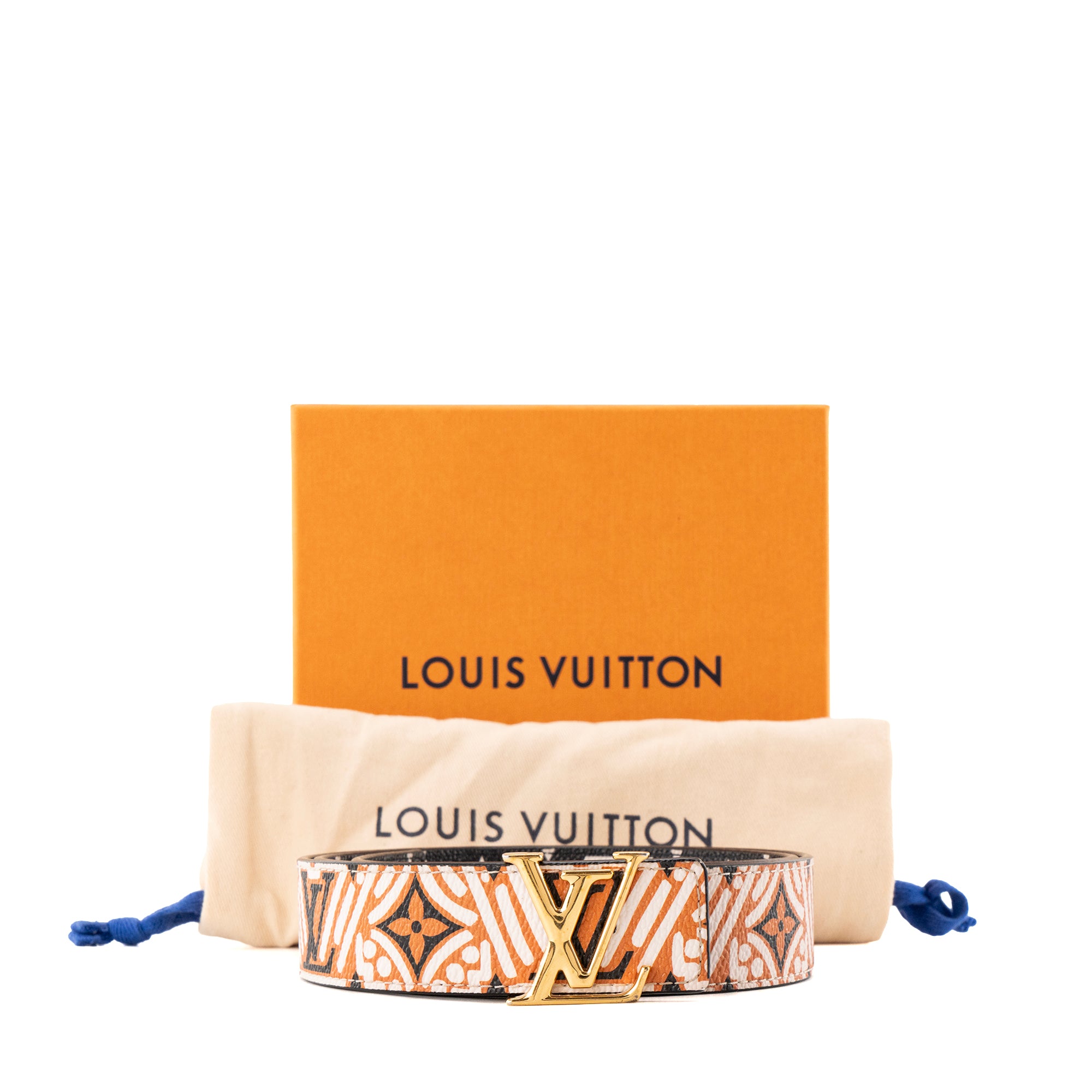 LOUIS VUITTON - Ceinture LV Initiales Crafty réversible Louis Vuitton en toile enduite monogrammée orange et noire (T80)