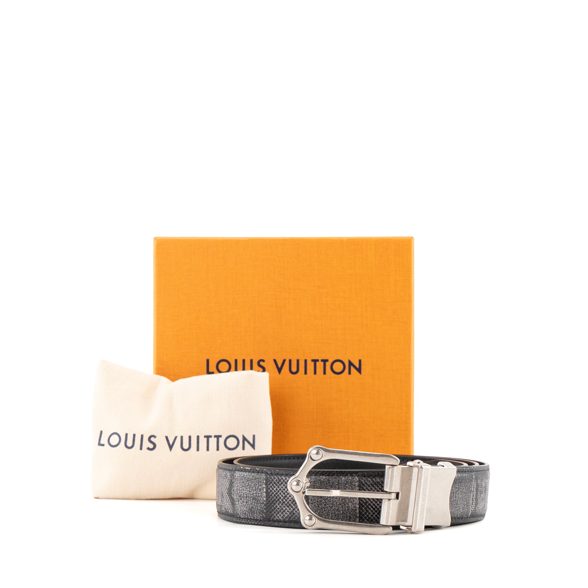 LOUIS VUITTON - Ceinture Louis Vuitton en cuir lisse gris (T95)