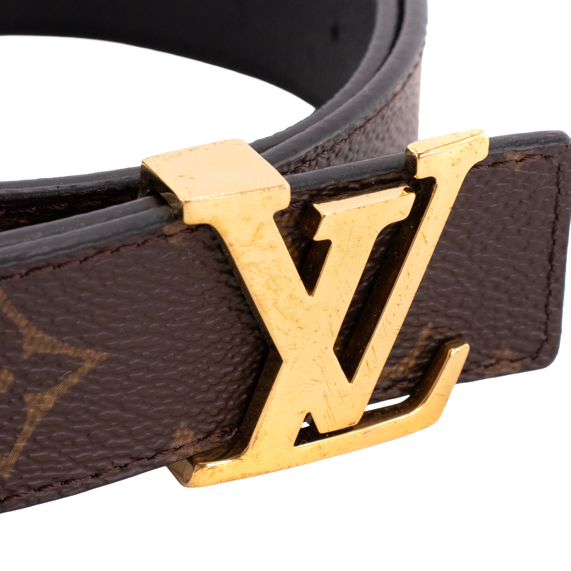LOUIS VUITTON - Ceinture LV Iconic réversible Louis Vuitton en toile enduite monogrammée et cuir noir (T80)