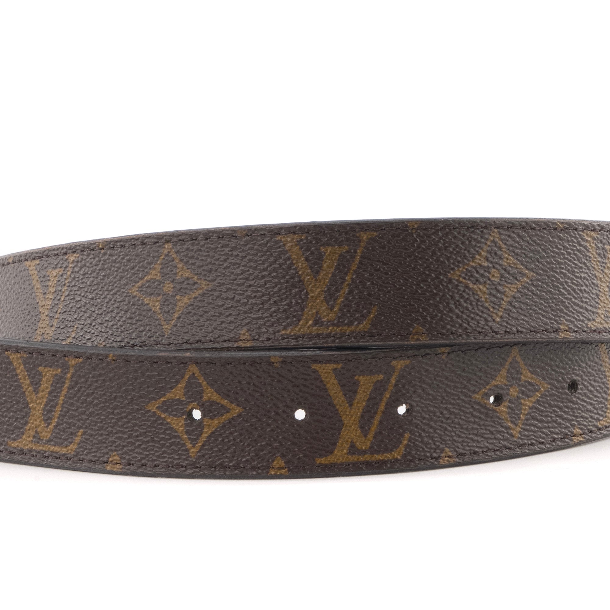 LOUIS VUITTON - Ceinture LV Initiales réversible Louis Vuitton en toile enduite monogrammée et cuir noir (T80)