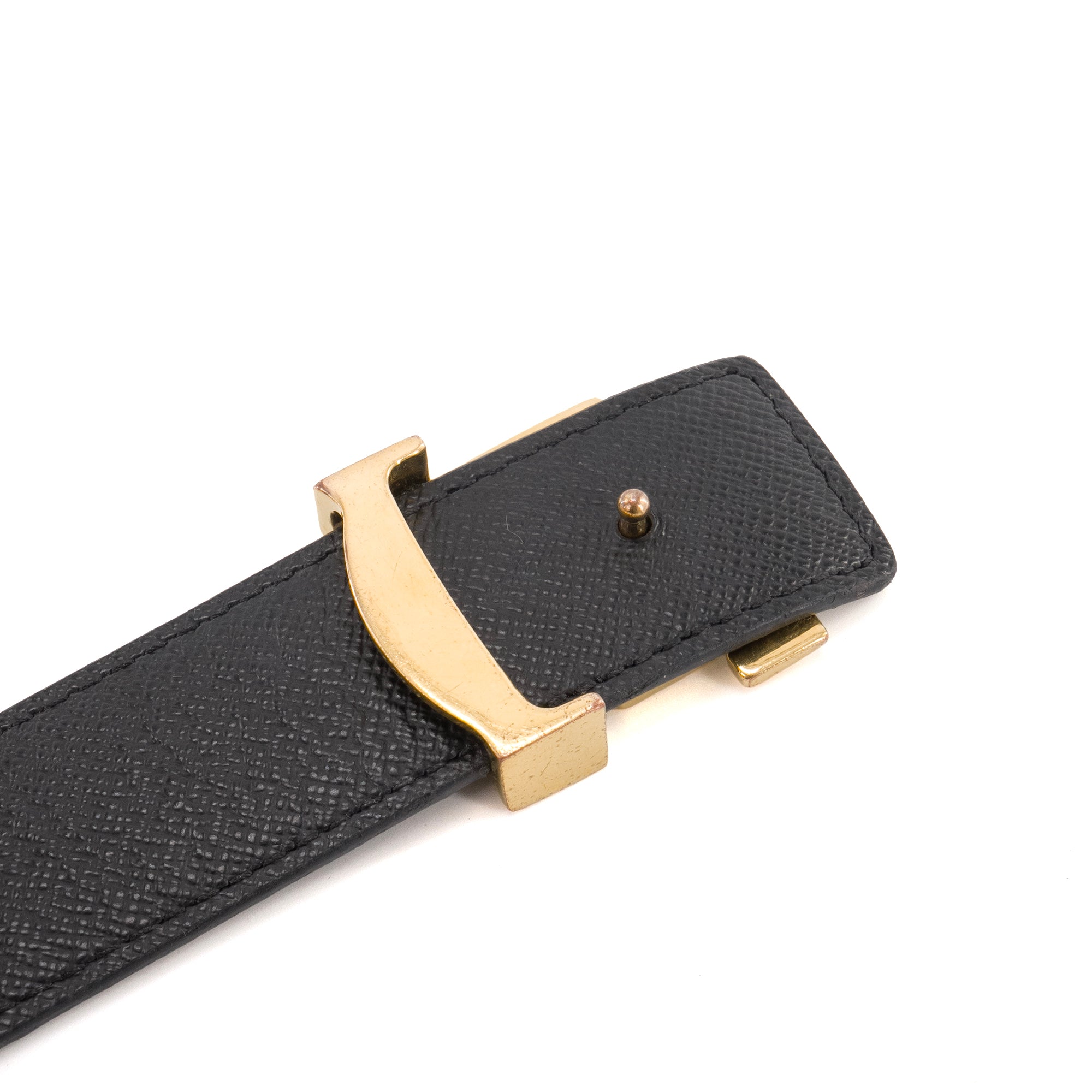 LOUIS VUITTON - Ceinture LV Initiales réversible Louis Vuitton en toile enduite monogrammée et cuir noir (T80)