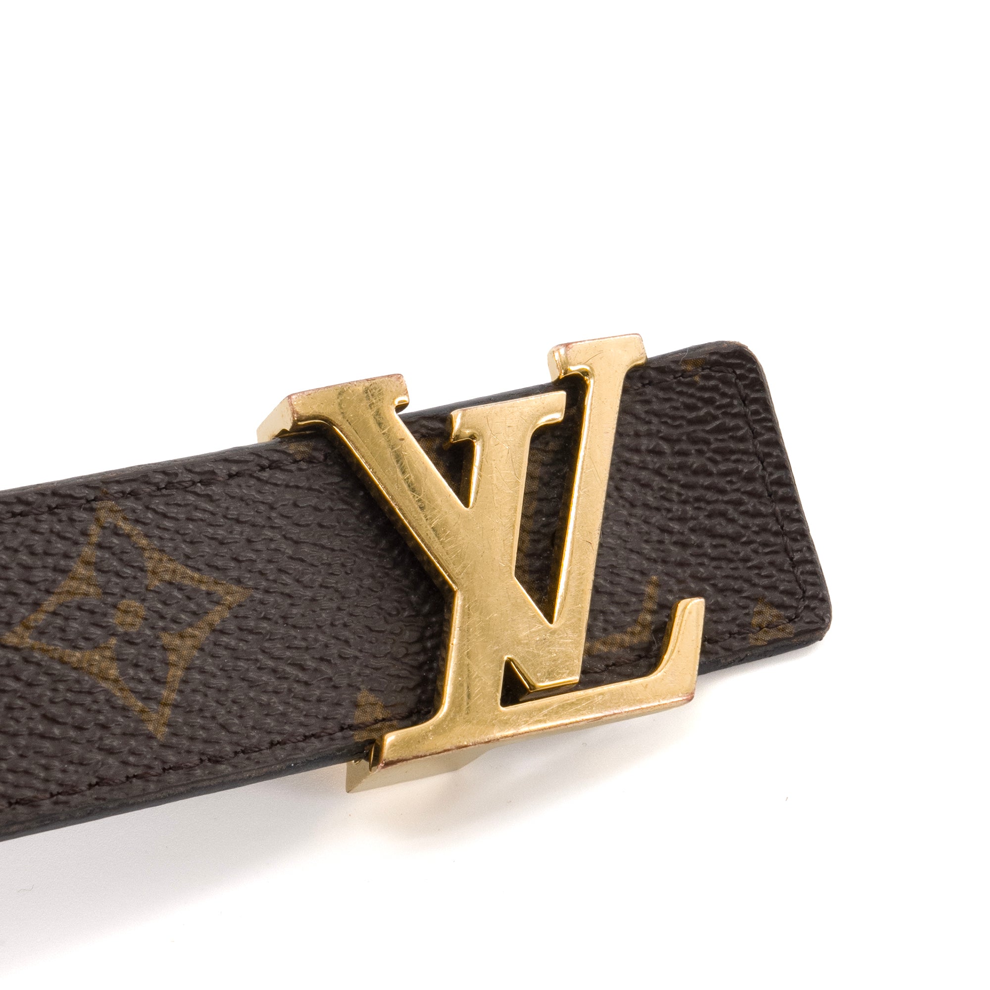 LOUIS VUITTON - Ceinture LV Initiales réversible Louis Vuitton en toile enduite monogrammée et cuir noir (T80)