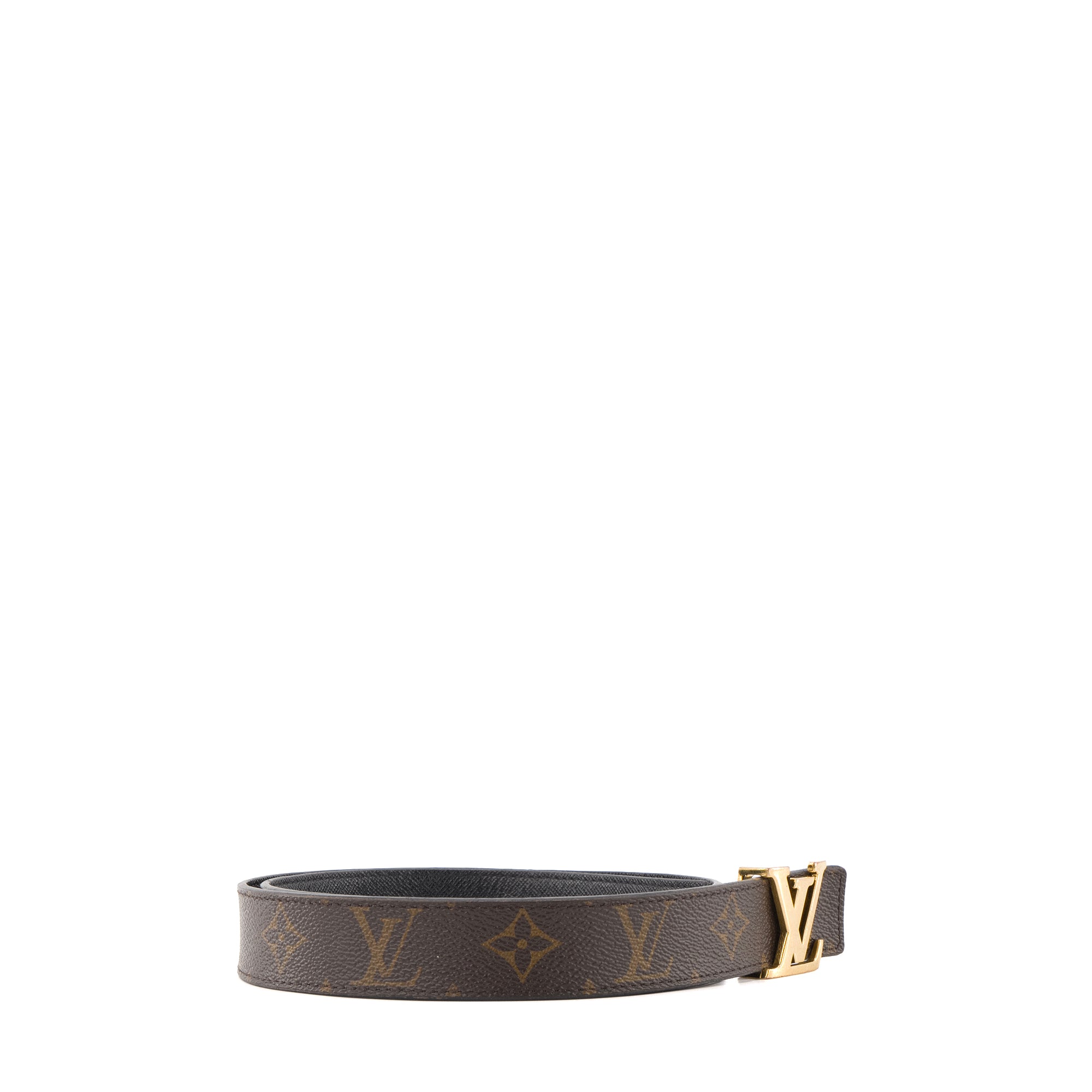 LOUIS VUITTON - Ceinture LV Initiales réversible Louis Vuitton en toile enduite monogrammée et cuir noir (T80)