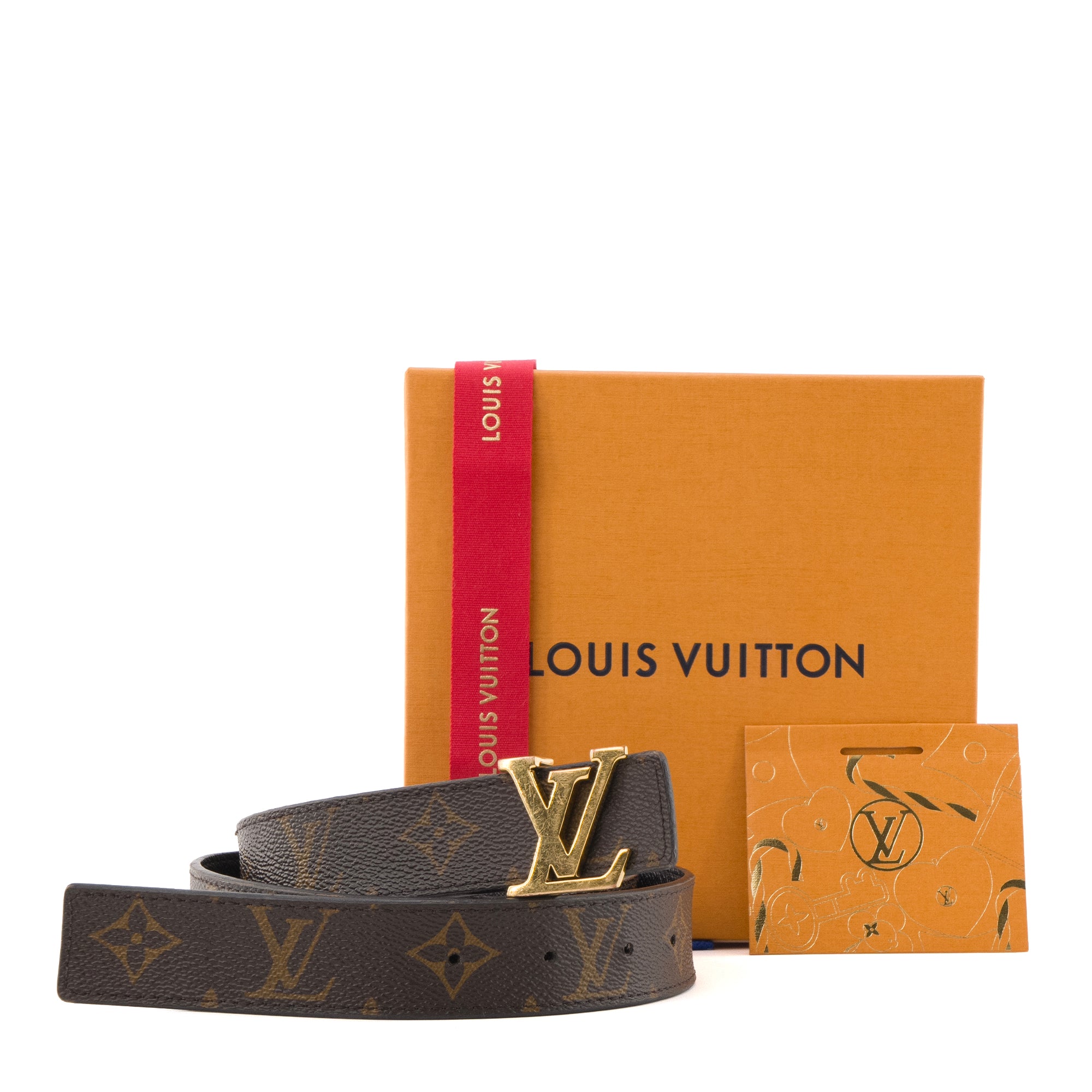 LOUIS VUITTON - Ceinture LV Initiales réversible Louis Vuitton en toile enduite monogrammée et cuir noir (T80)