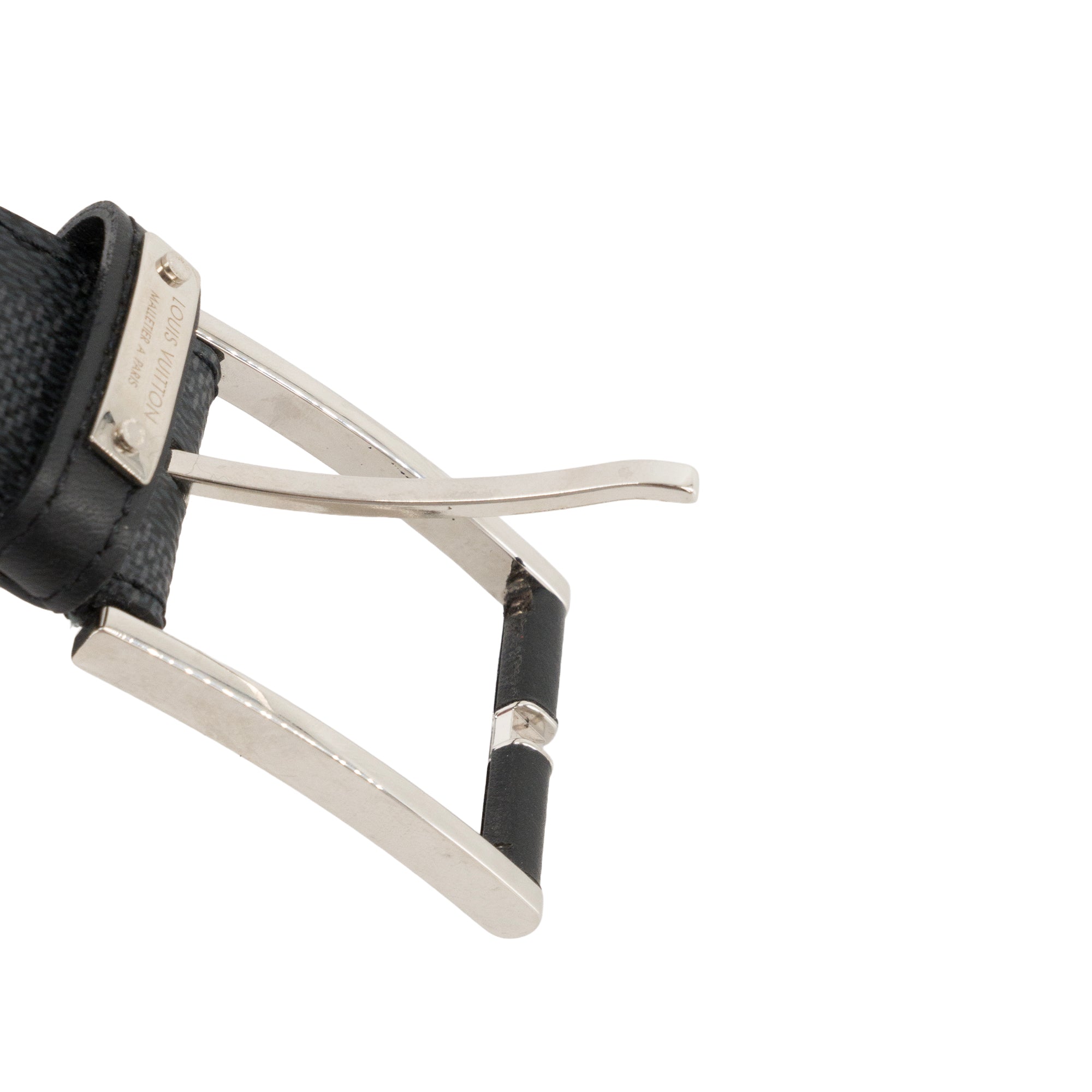 LOUIS VUITTON - Ceinture Pont Neuf Louis Vuitton en toile enduite damier graphite gris et noir (T95)