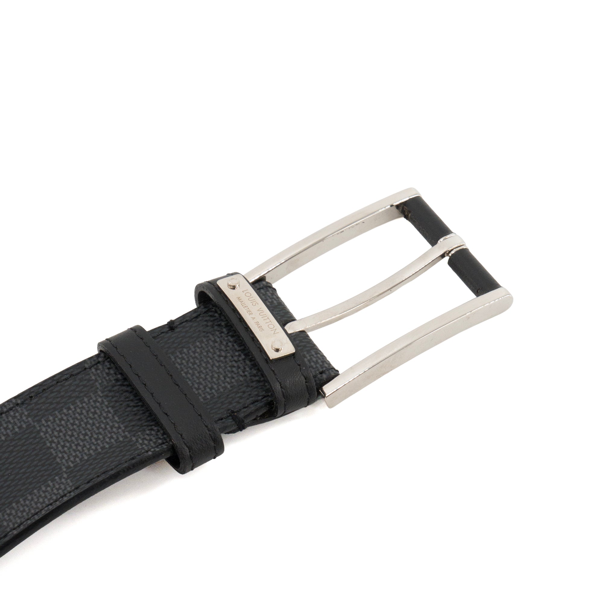 LOUIS VUITTON - Ceinture Pont Neuf Louis Vuitton en toile enduite damier graphite gris et noir (T95)