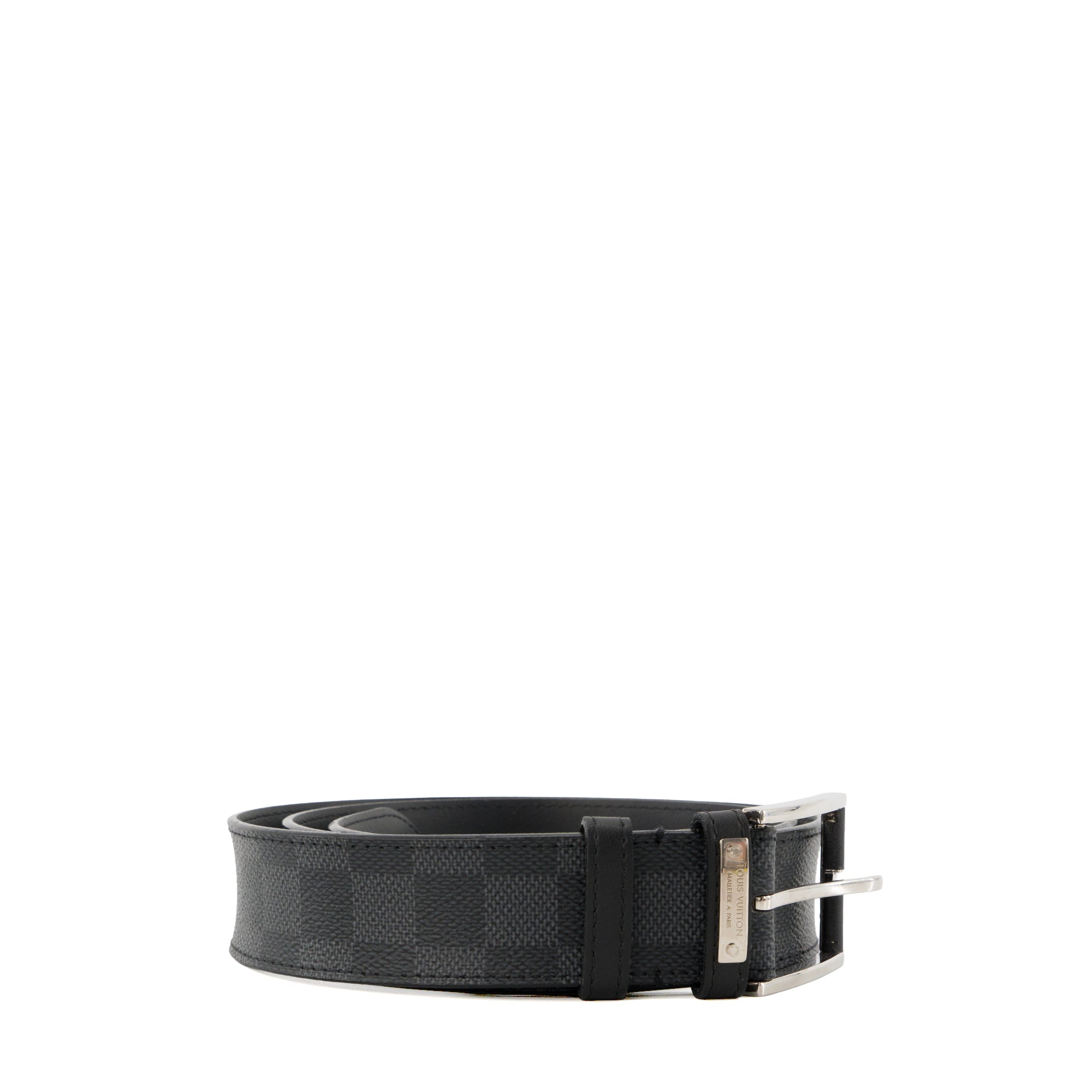 LOUIS VUITTON - Ceinture Pont Neuf Louis Vuitton en toile enduite damier graphite gris et noir (T95)