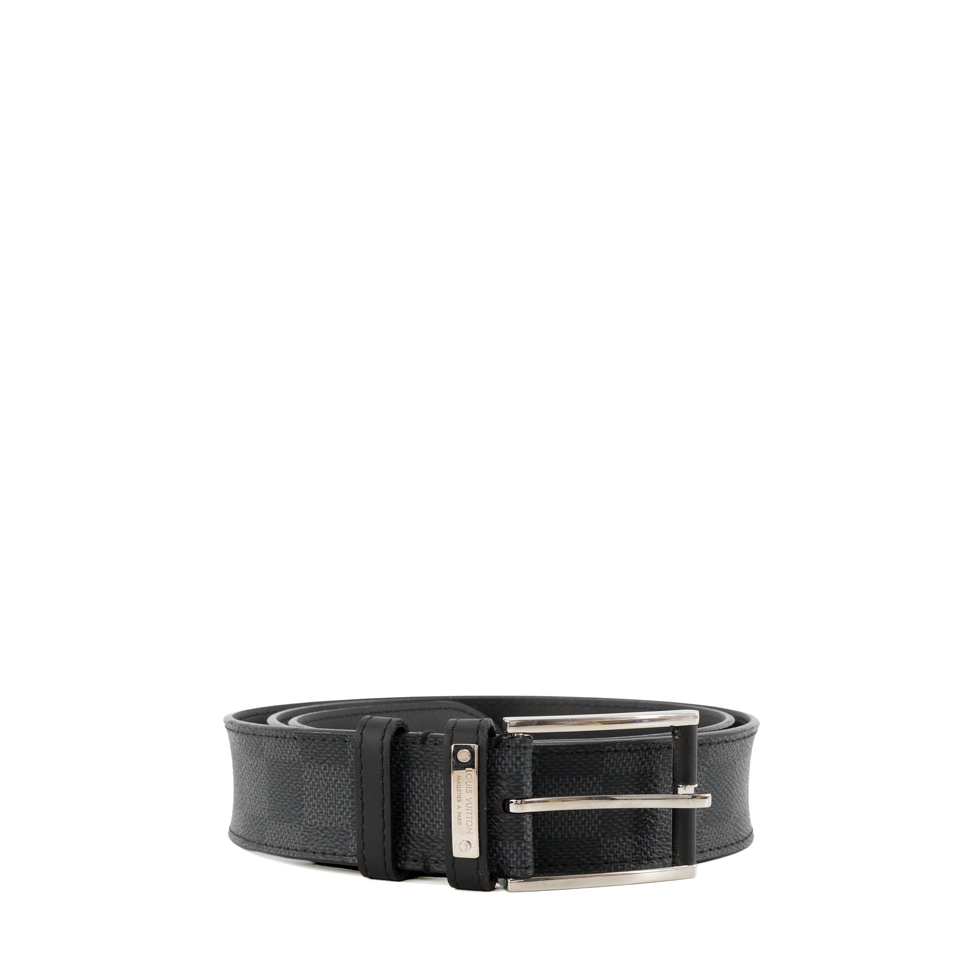 LOUIS VUITTON - Ceinture Pont Neuf Louis Vuitton en toile enduite damier graphite gris et noir (T95)