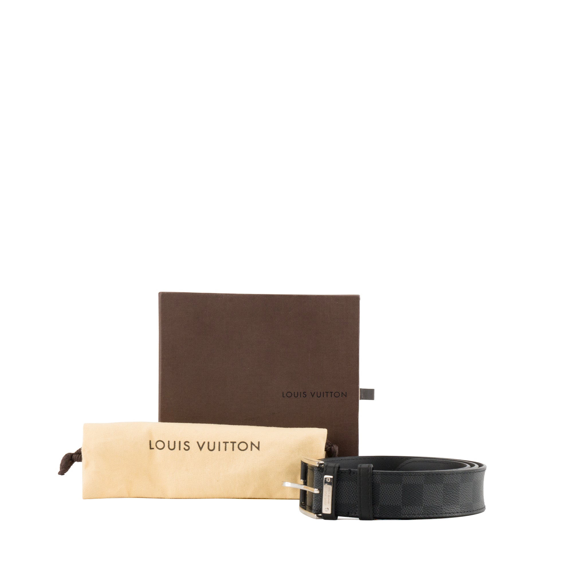 LOUIS VUITTON - Ceinture Pont Neuf Louis Vuitton en toile enduite damier graphite gris et noir (T95)