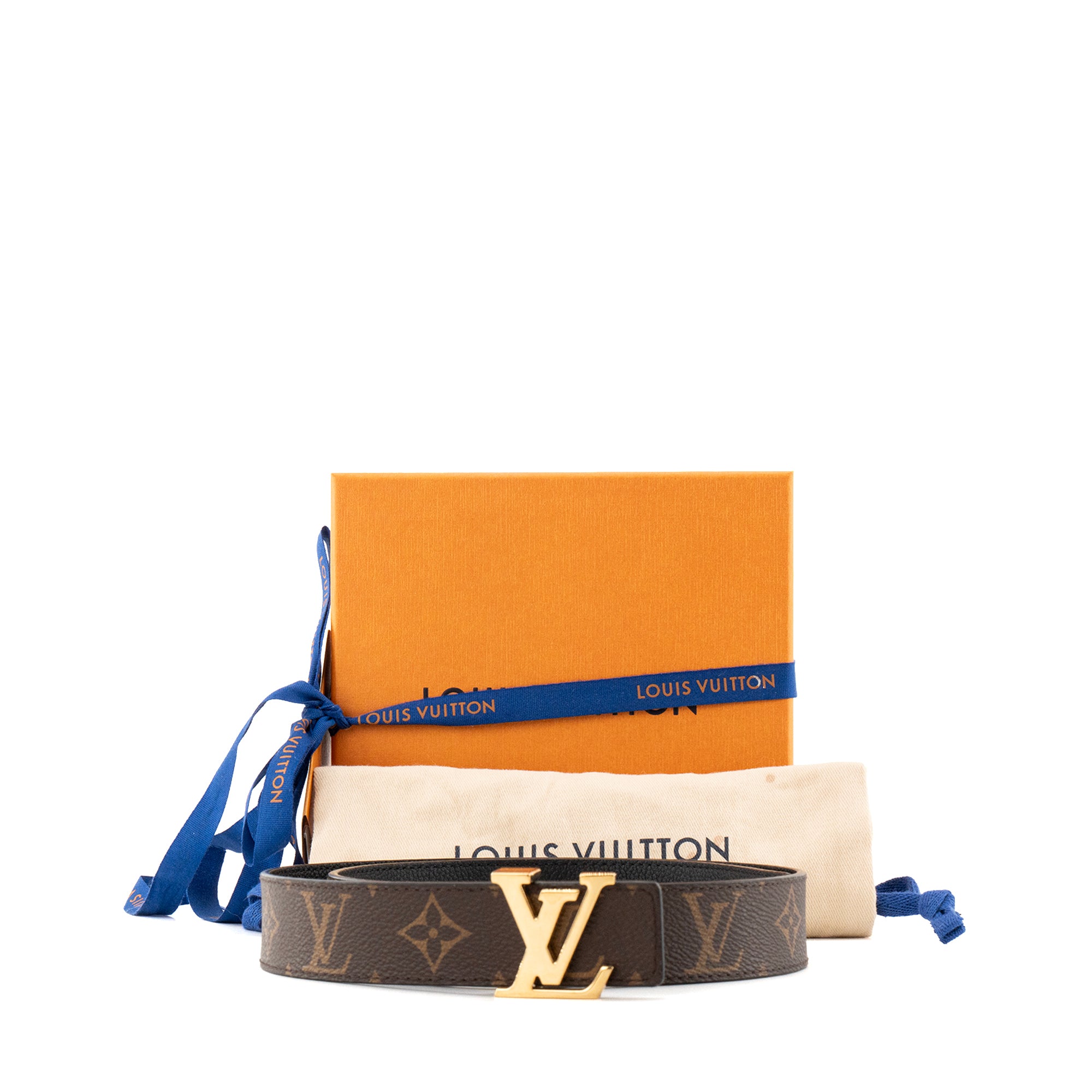 LOUIS VUITTON - Ceinture réversible 30 Louis Vuitton en cuir grainé noir et toile enduite monogrammée (T75)