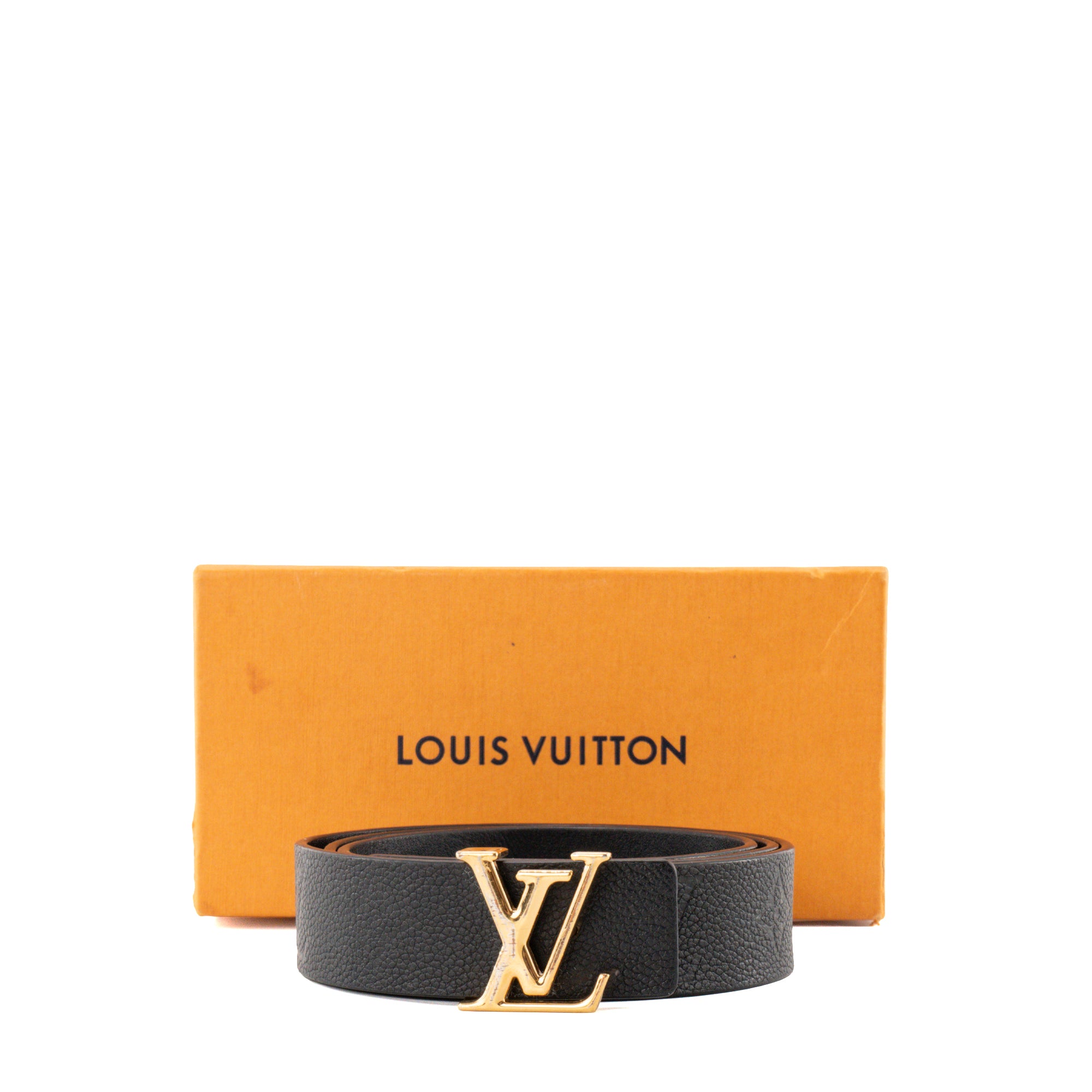 LOUIS VUITTON - Ceinture Réversible Louis Vuitton en cuir empreinte et cuir lisse noir (T85)