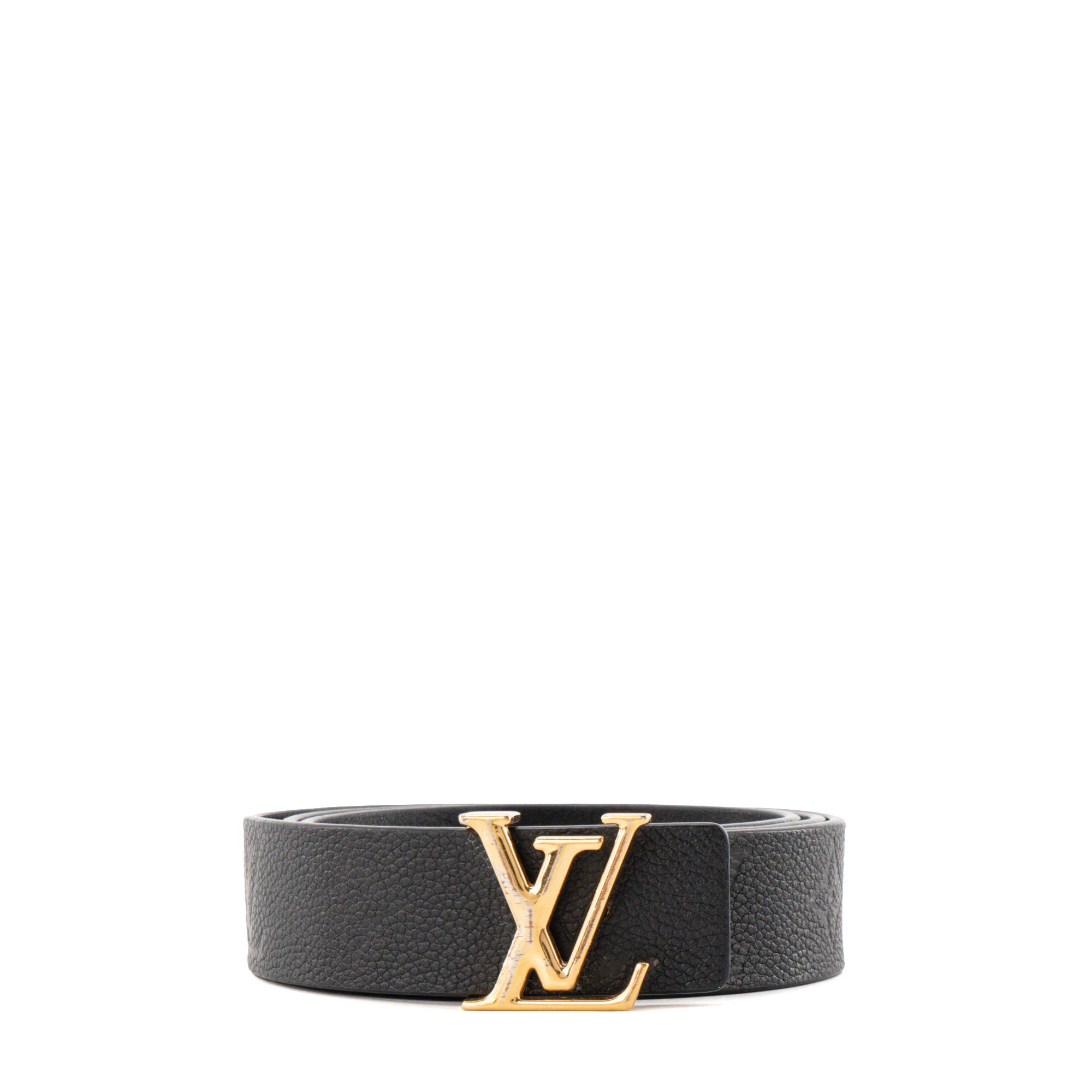 LOUIS VUITTON - Ceinture Réversible Louis Vuitton en cuir empreinte et cuir lisse noir (T85)