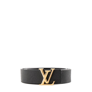 LOUIS VUITTON - Ceinture Réversible Louis Vuitton en cuir empreinte et cuir lisse noir (T85)