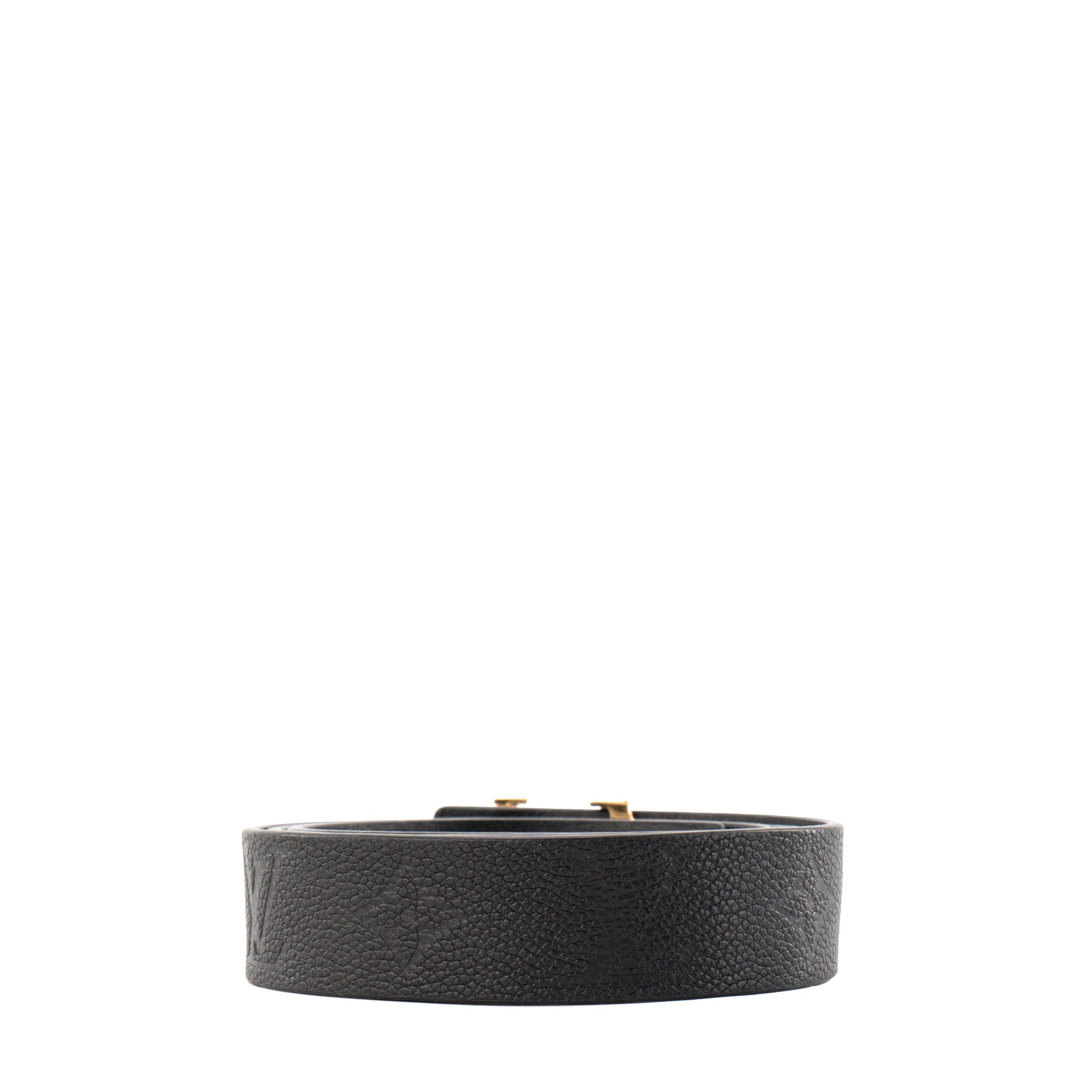 LOUIS VUITTON - Ceinture Réversible Louis Vuitton en cuir empreinte et cuir lisse noir (T85)