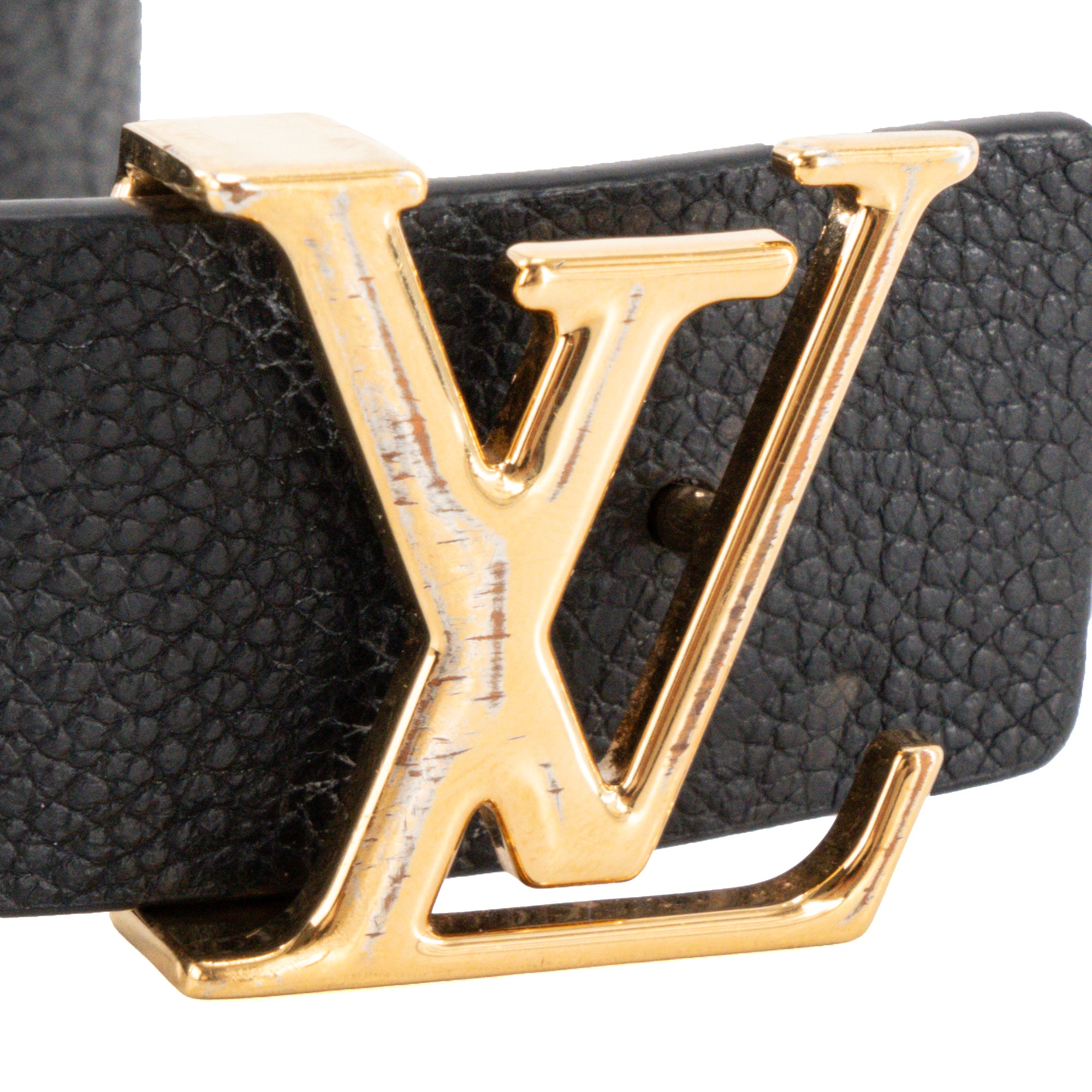 LOUIS VUITTON - Ceinture Réversible Louis Vuitton en cuir empreinte et cuir lisse noir (T85)