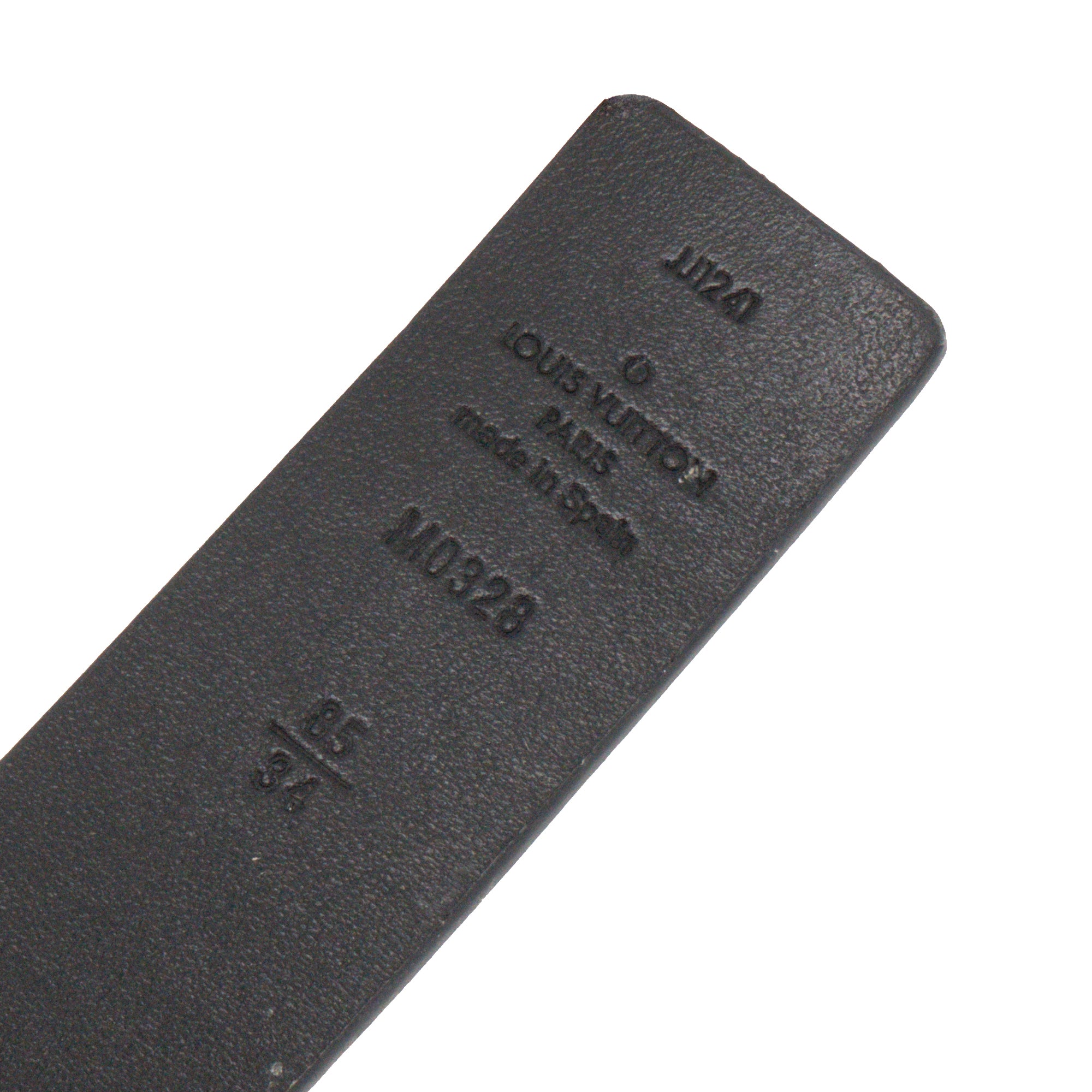 LOUIS VUITTON - Ceinture Réversible Louis Vuitton en cuir empreinte et cuir lisse noir (T85)