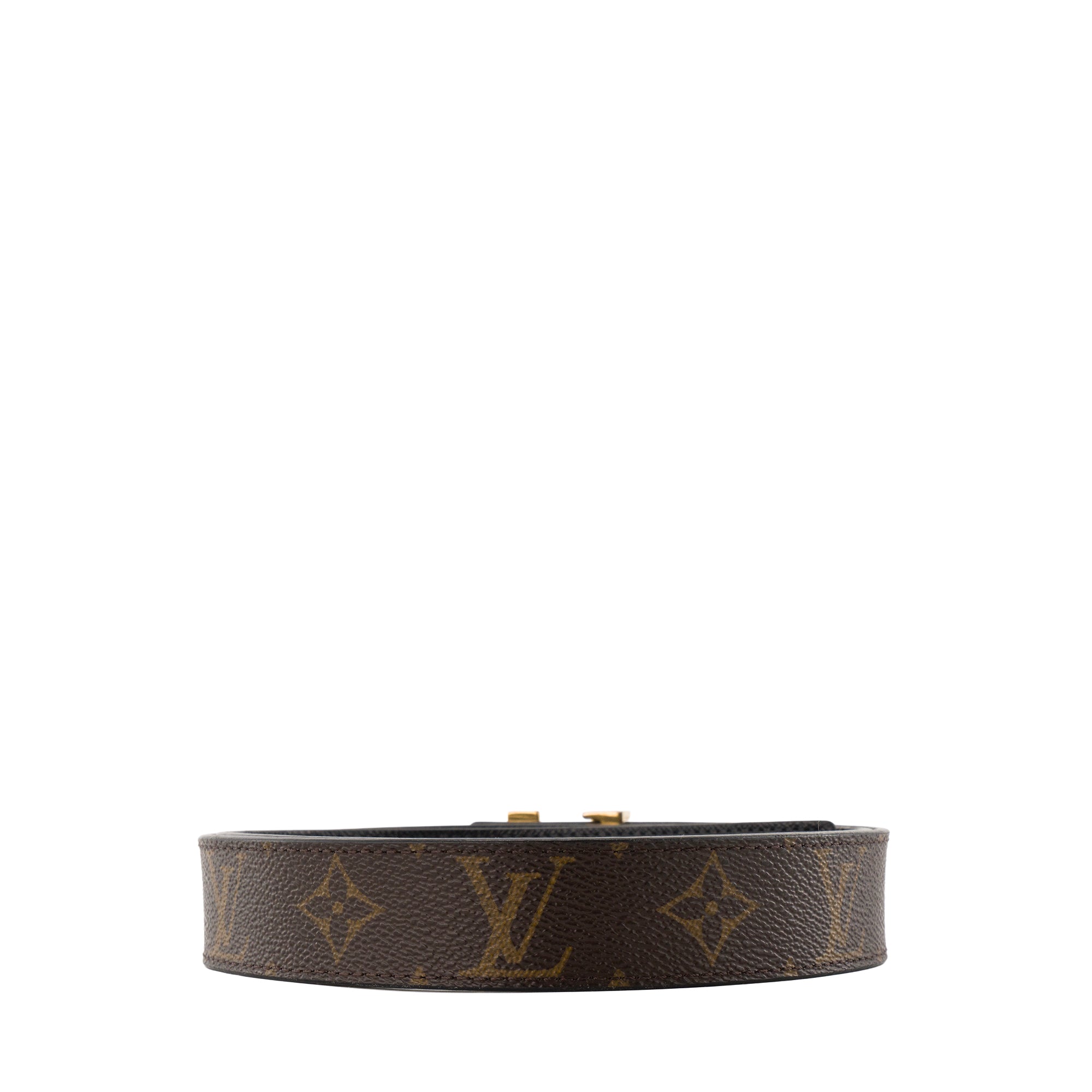 LOUIS VUITTON - Ceinture réversible LV Louis Vuitton en toile enduite monogrammée et cuir grainé noir (T85)