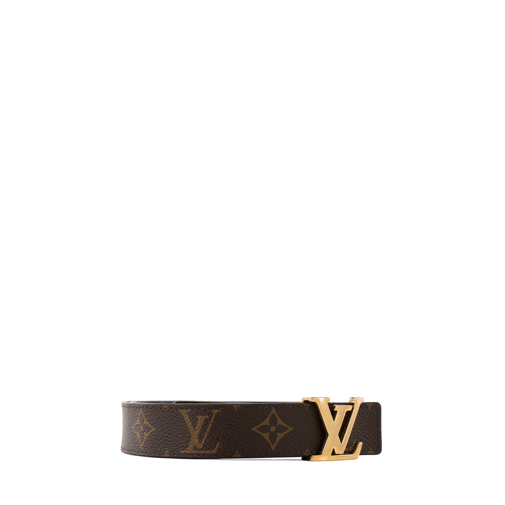 LOUIS VUITTON - Ceinture réversible LV Louis Vuitton en toile enduite monogrammée et cuir grainé noir (T85)
