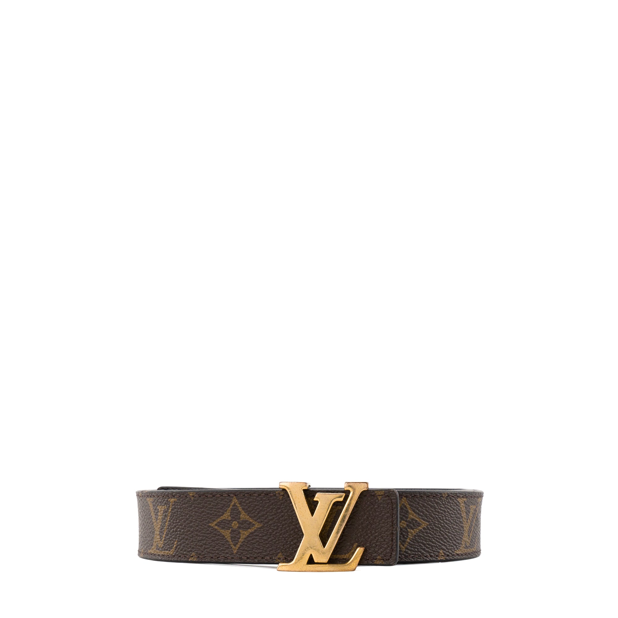 LOUIS VUITTON - Ceinture réversible LV Louis Vuitton en toile enduite monogrammée et cuir grainé noir (T85)