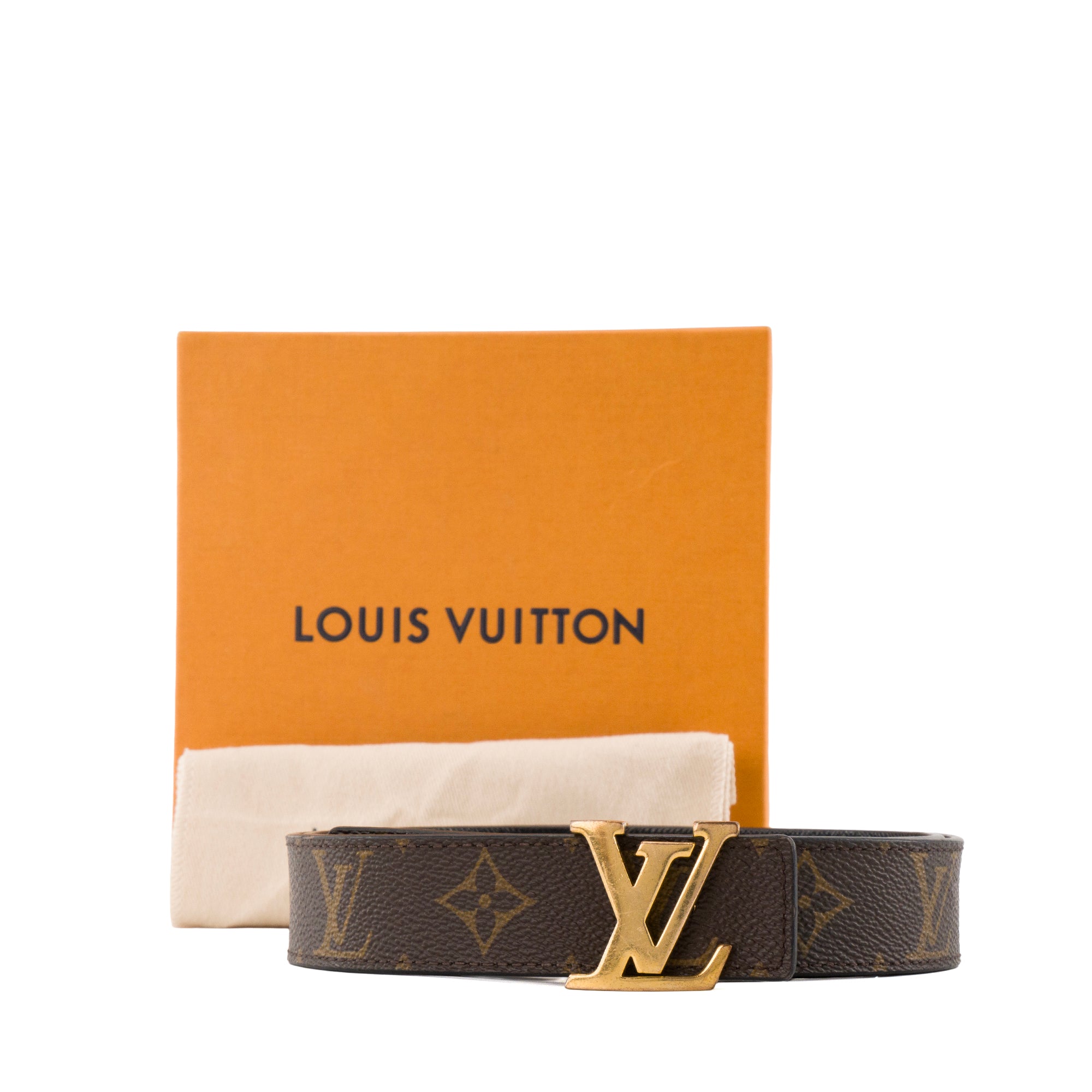 LOUIS VUITTON - Ceinture réversible LV Louis Vuitton en toile enduite monogrammée et cuir grainé noir (T85)