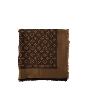LOUIS VUITTON - Châle Monogram Shine Louis Vuitton en laine et soie marron