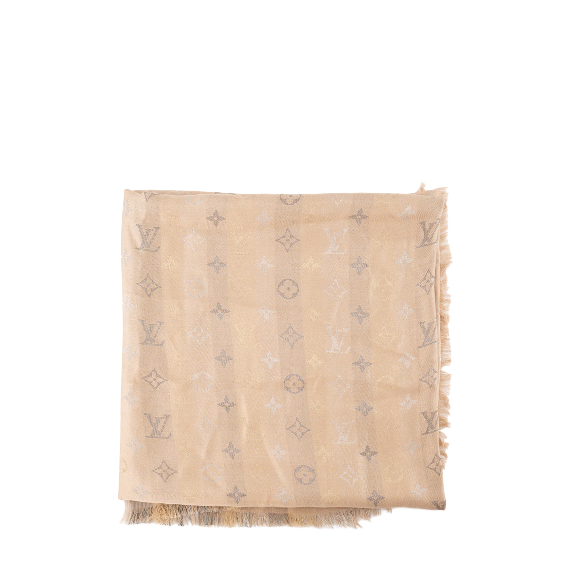 LOUIS VUITTON - Châle Monogram Shine Louis Vuitton en soie marron et fibres métallisées