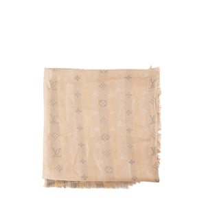LOUIS VUITTON - Châle Monogram Shine Louis Vuitton en soie marron et fibres métallisées