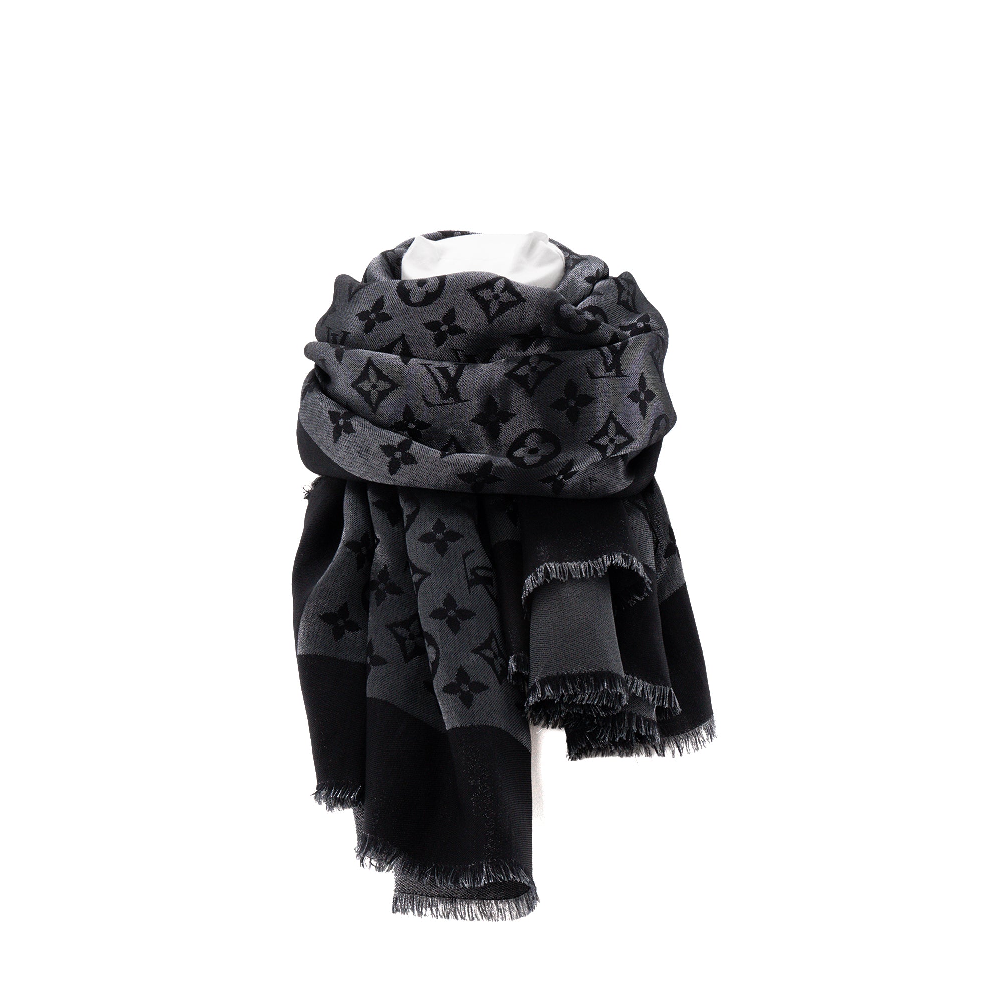 LOUIS VUITTON - Châle Monogram Shine Louis Vuitton en soie noire et fibres métallisées