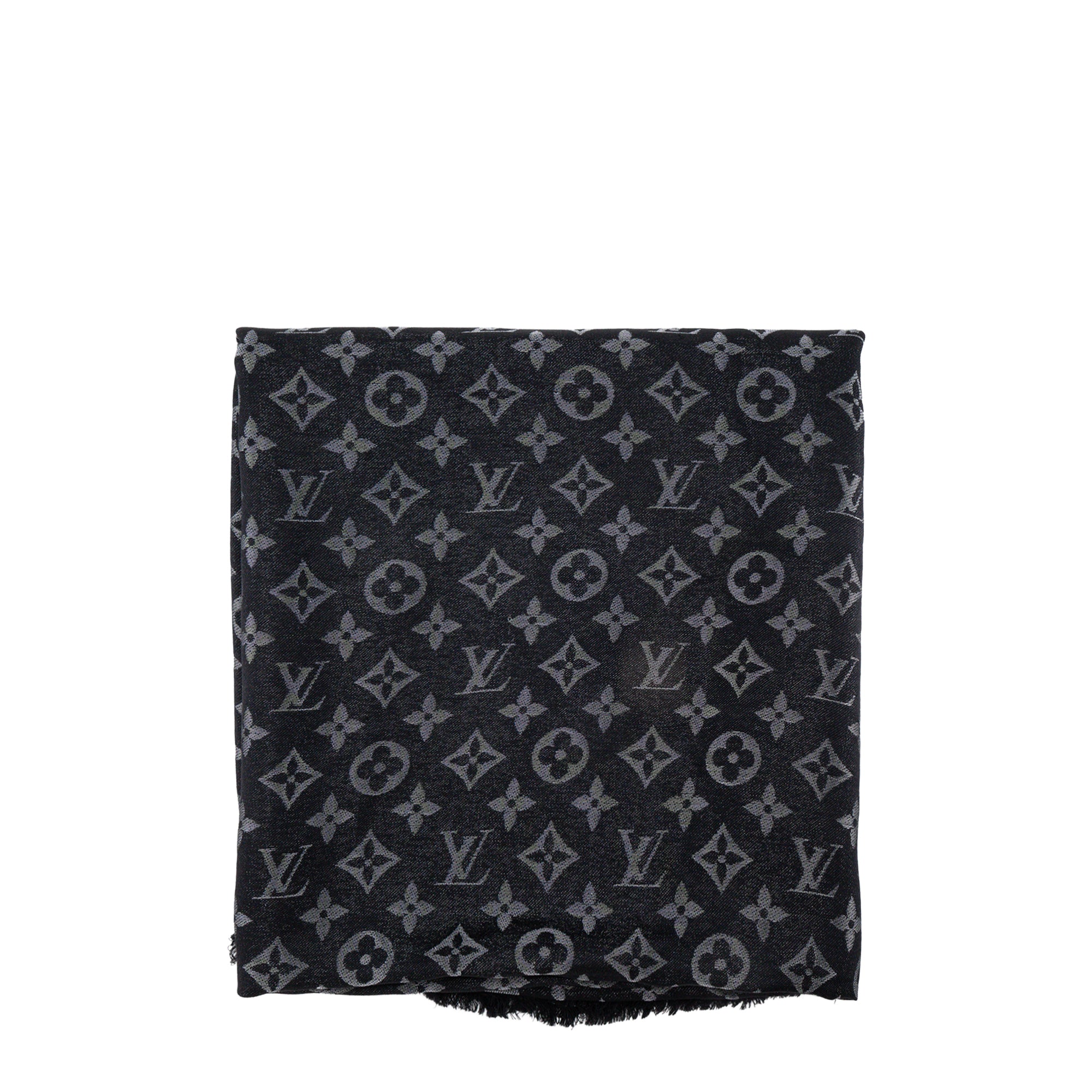 LOUIS VUITTON - Châle Monogram Shine Louis Vuitton en soie noire et fibres métallisées